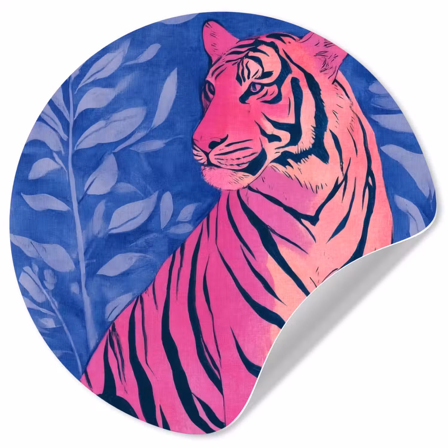 Tijger - Roze - Bladeren - Jungle Wandcirkel behangsticker klein -3d