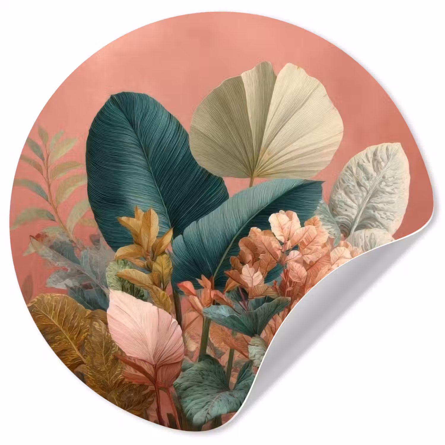 Tropische bladeren - Bloemen - Roze - groen Wandcirkel behangsticker klein -3d