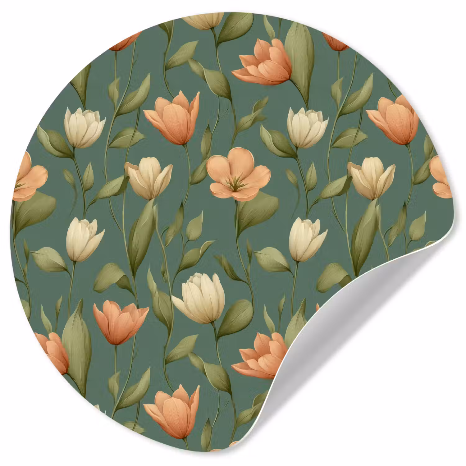 Tulpen - Botanisch - Groen Wandcirkel behangsticker klein 186 -3d