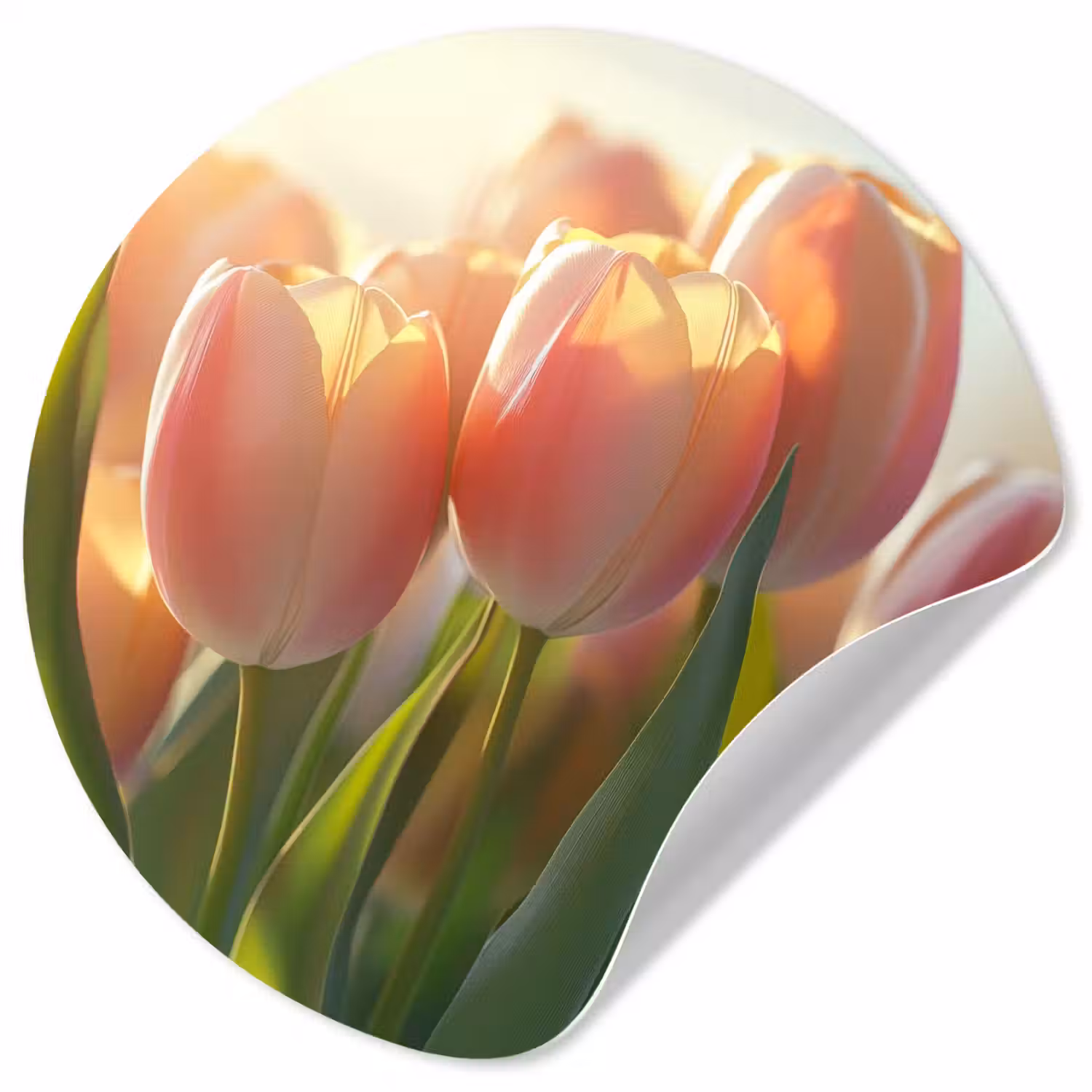 Tulpen - Roze - Zonnestralen Wandcirkel behangsticker klein -3d