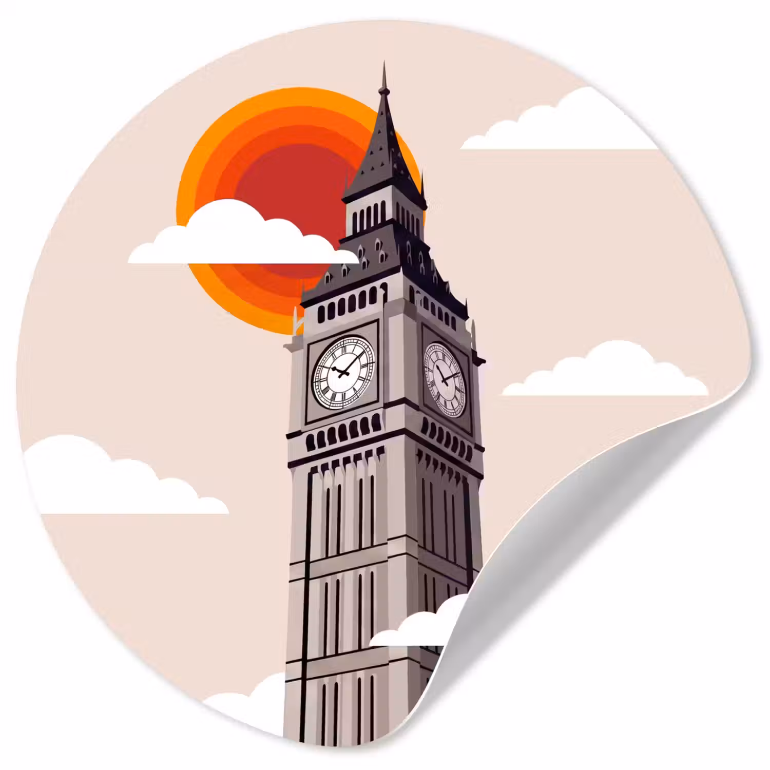Toren - Klok - Londen - Architectuur - Retro Wandcirkel behangsticker klein -3d