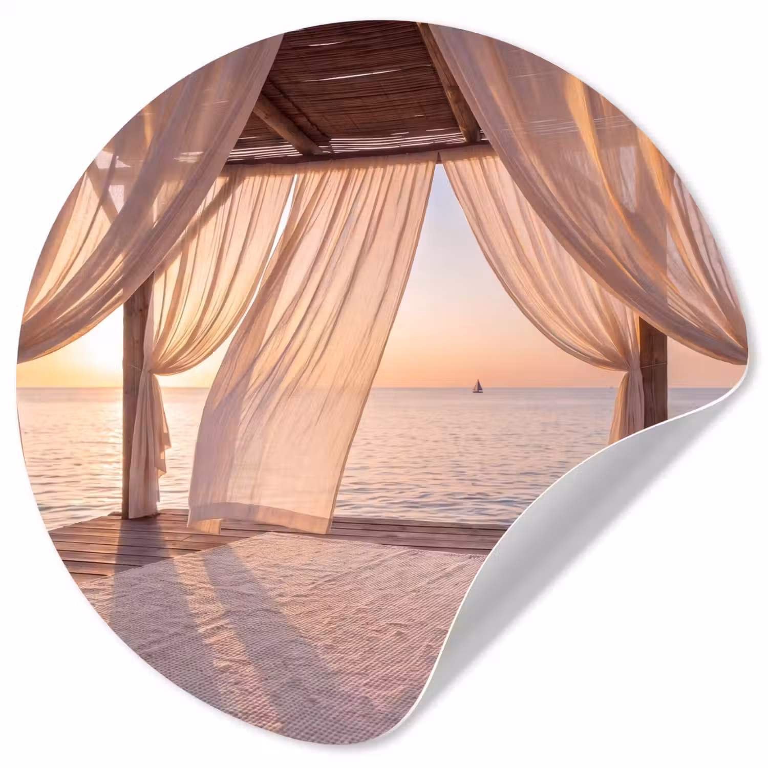 Overkapping - Zee - Zonsondergang - Vakantie - Rust Wandcirkel behangsticker klein -3d