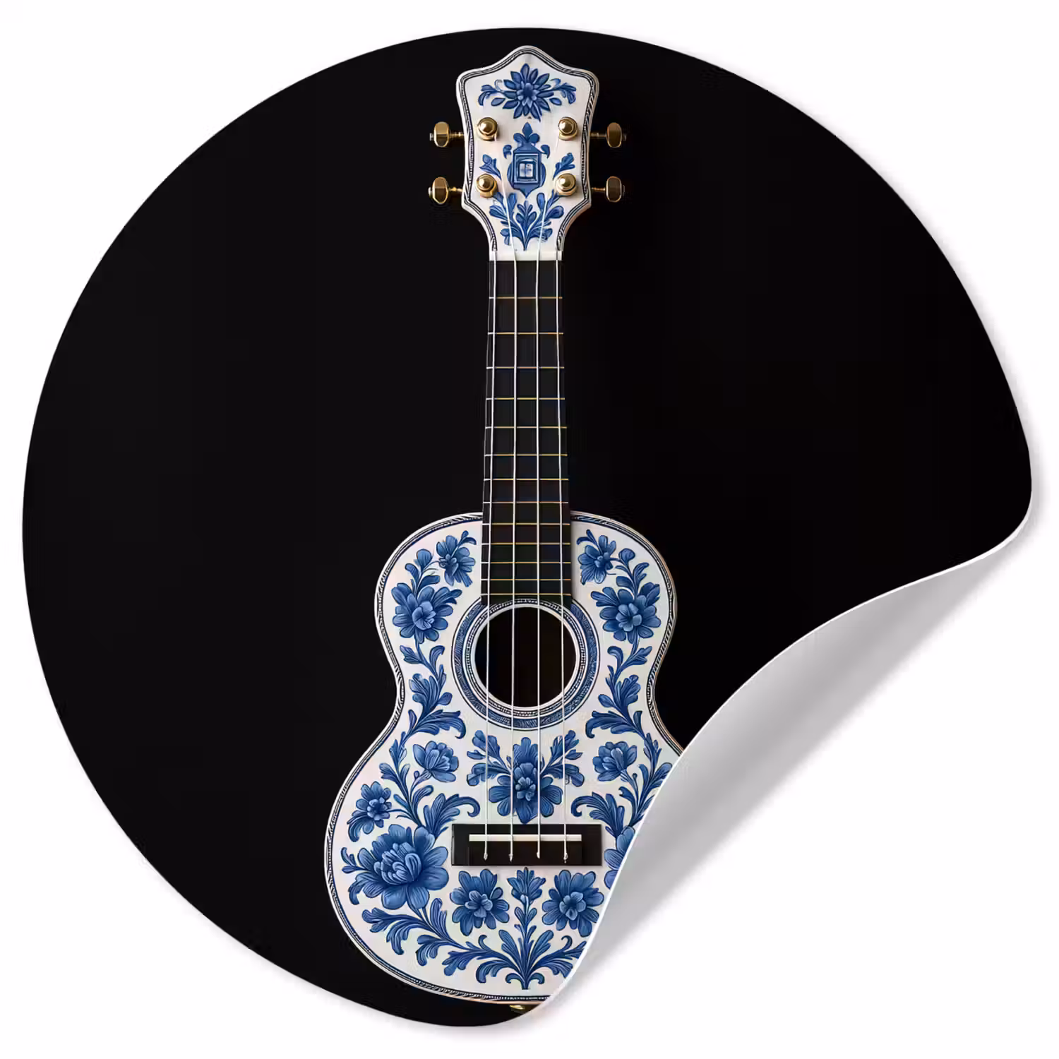 Ukelele - Delfts - Blauw - Muziek Wandcirkel behangsticker klein -3d