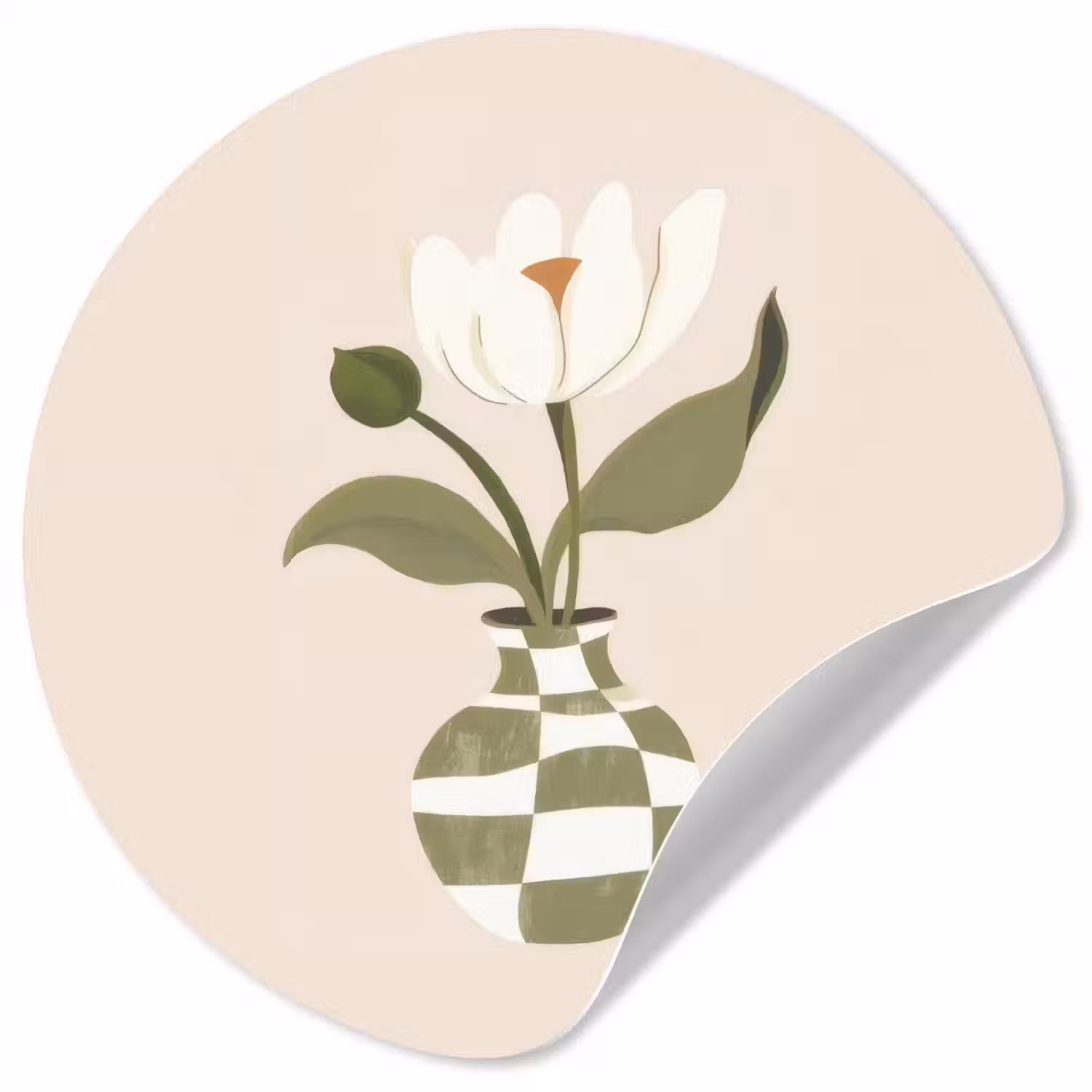 Vaas - Geruit - Bloem - Groen Wandcirkel behangsticker klein -3d