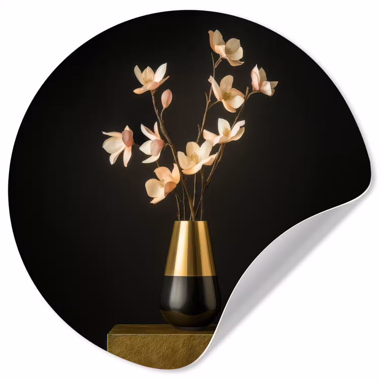 Sierlijk - Boeket - Goud - Vaas Wandcirkel behangsticker klein -3d