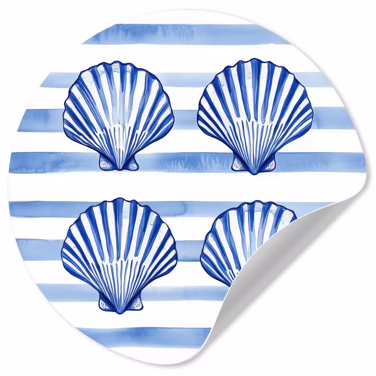 Vier schelpen - Blauw - Wit - Strepen Wandcirkel behangsticker klein -3d