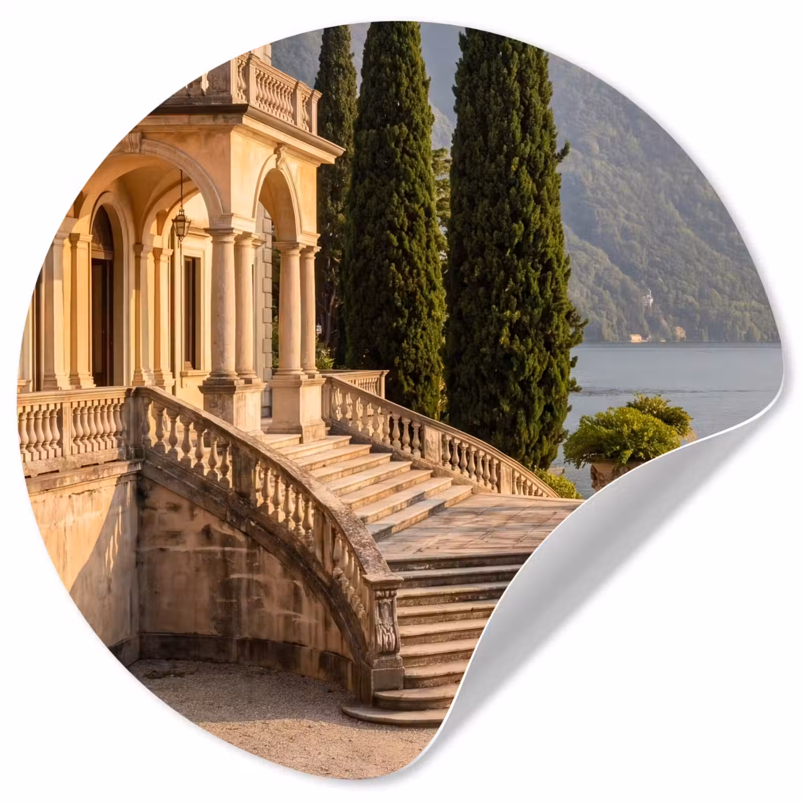 Runde Tapete - Villa – Wasser – Treppen - Villa - water -trappen Wandcirkel behangsticker klein