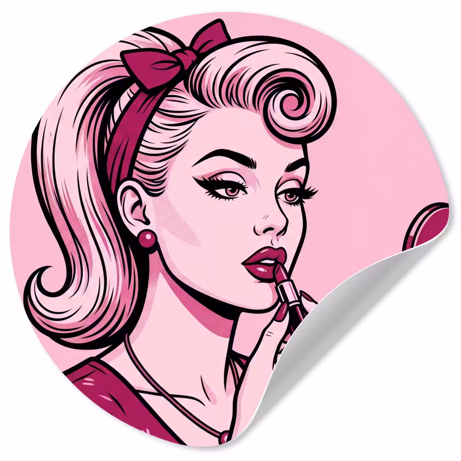 Vintage - Vrouw - Roze Wandcirkel behangsticker klein -3d