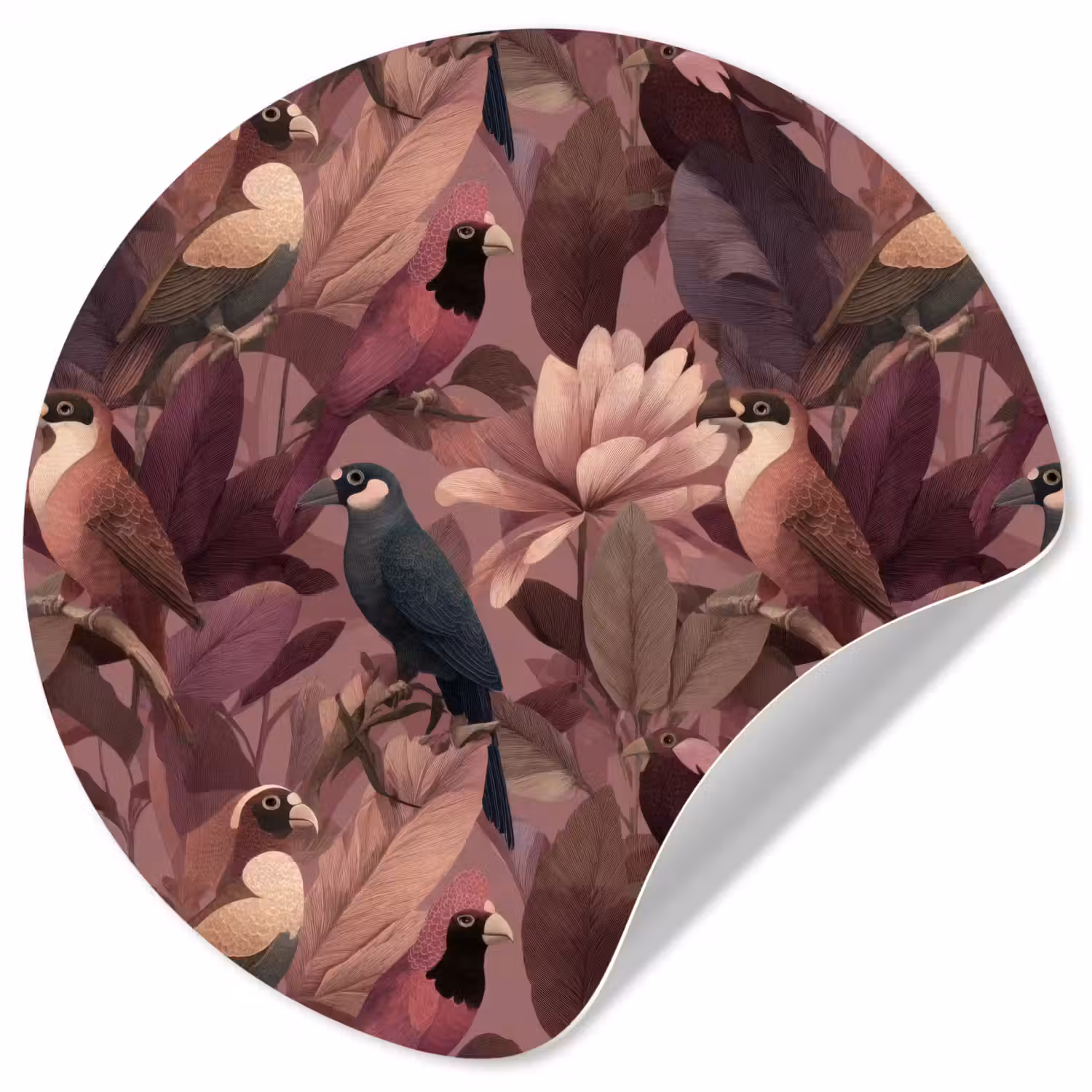 Vogels - Bladeren - Roze Wandcirkel behangsticker klein 186 -3d