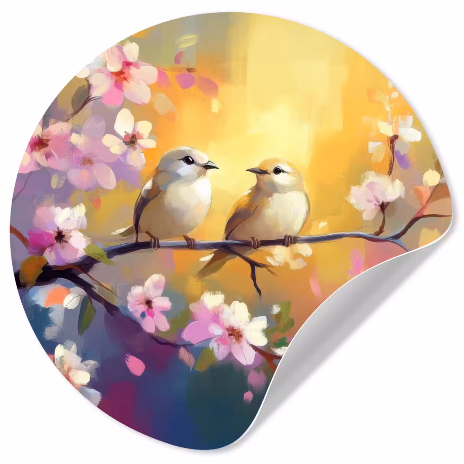 Vogels - Bloemen - Roze Wandcirkel behangsticker klein -3d