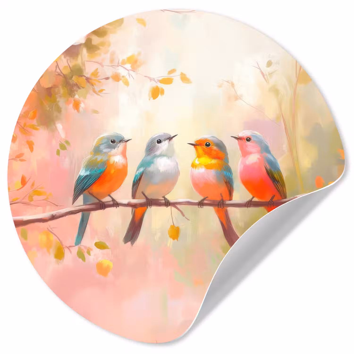 Vogels - Kleurrijk - Tak Wandcirkel behangsticker klein -3d