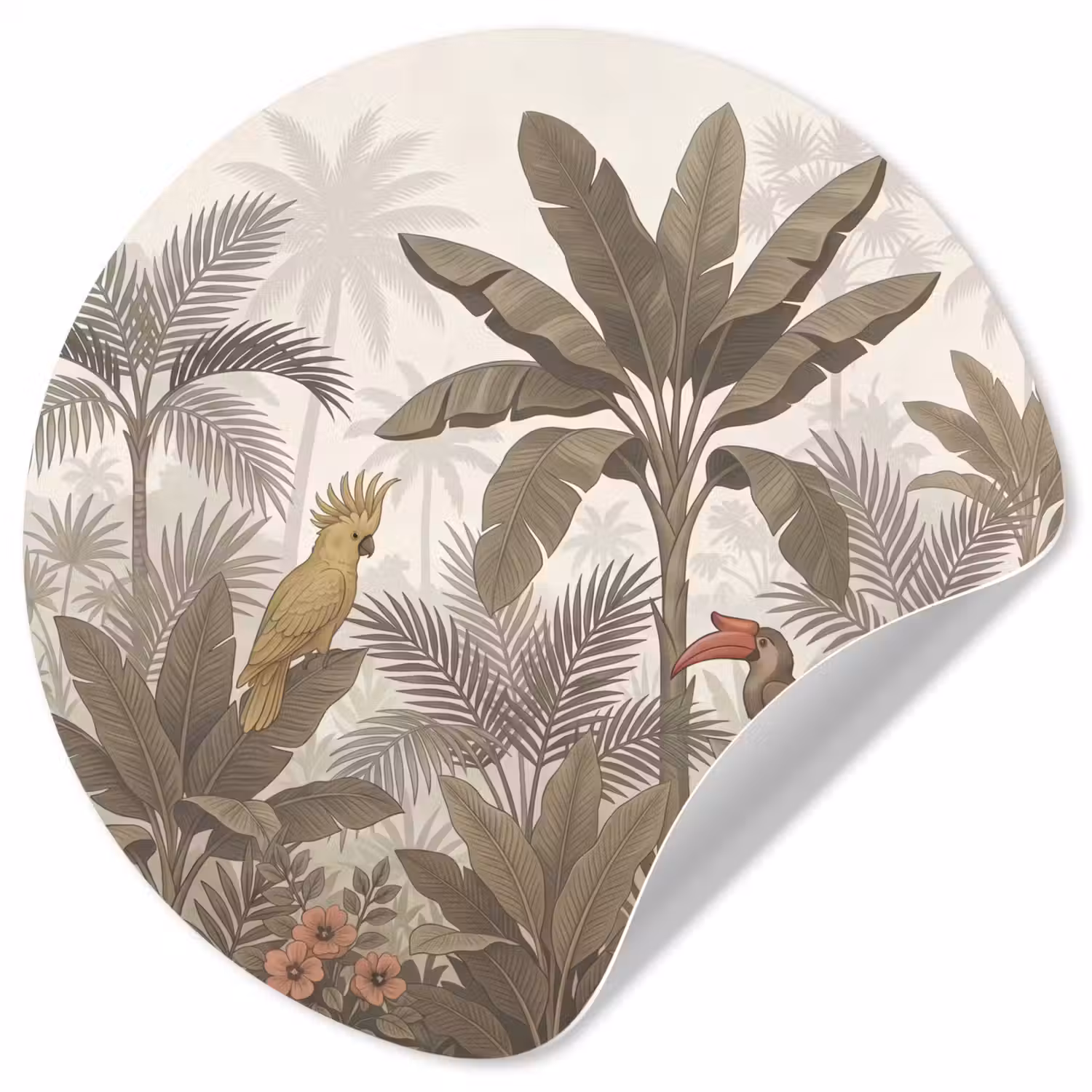 Vogel - Jungle - Tropisch - Illustratie - Groen Wandcirkel behangsticker klein -3d