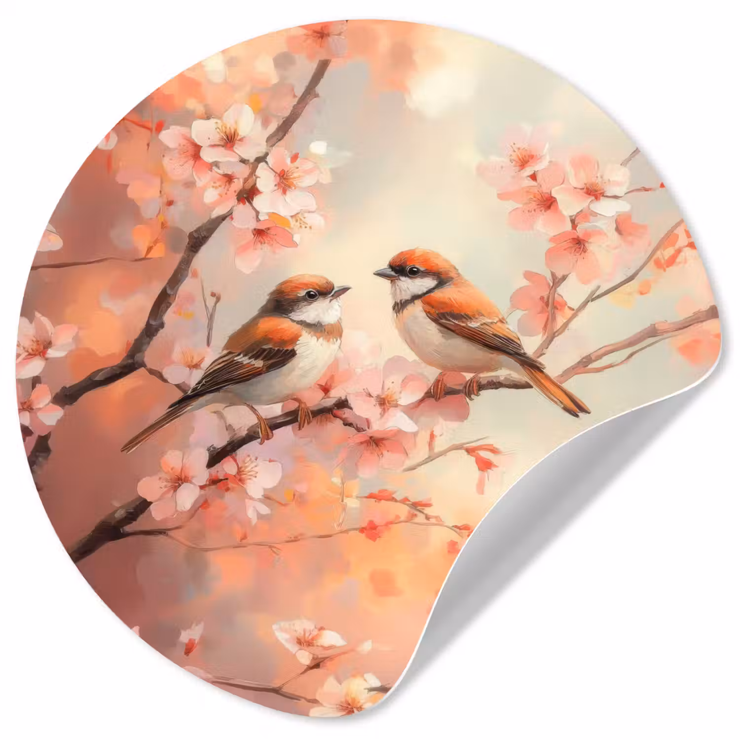 Vogels - Romantic - Bloesemtak Wandcirkel behangsticker klein -3d