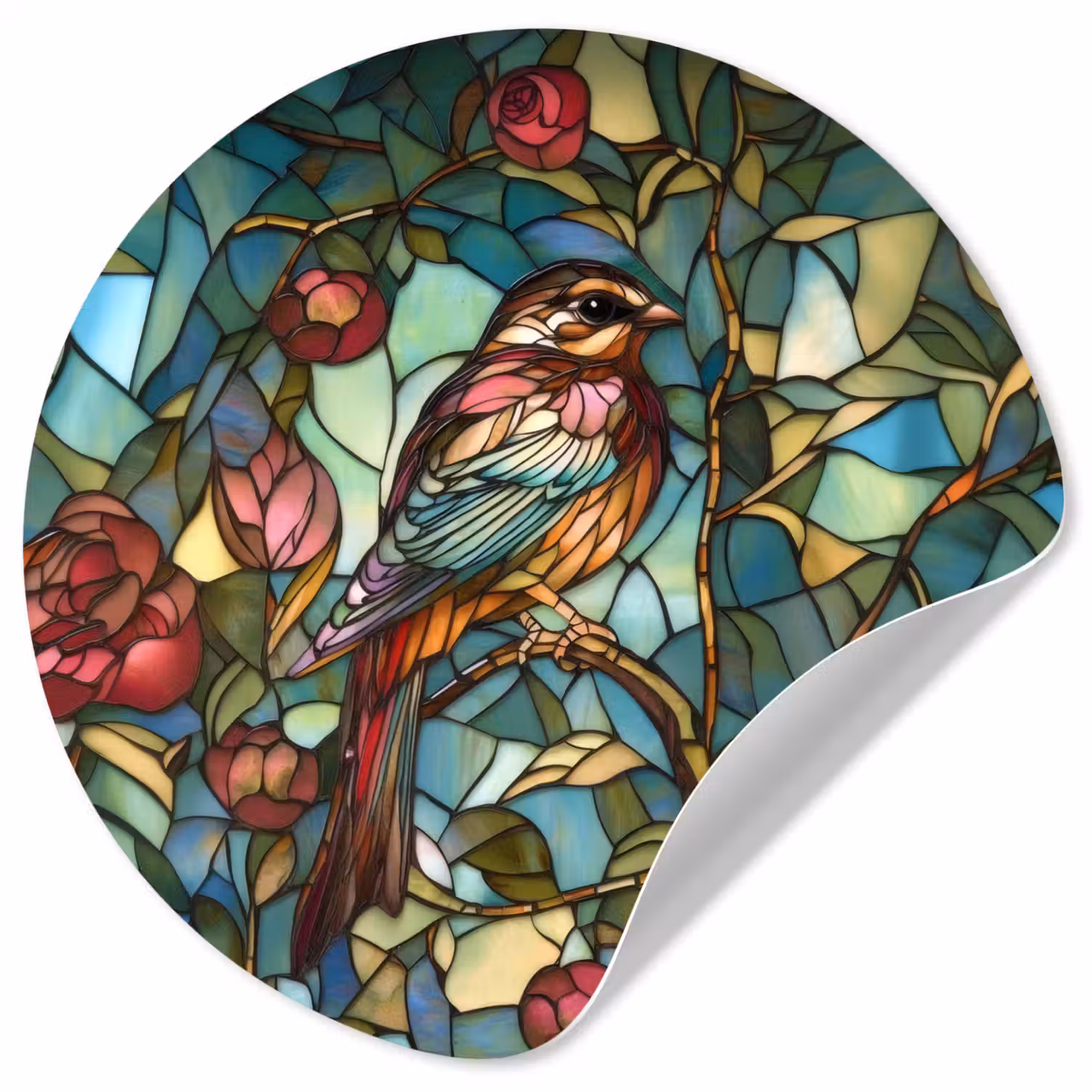Vogel - Tak - Rozen - Mozaïek Wandcirkel behangsticker klein -3d