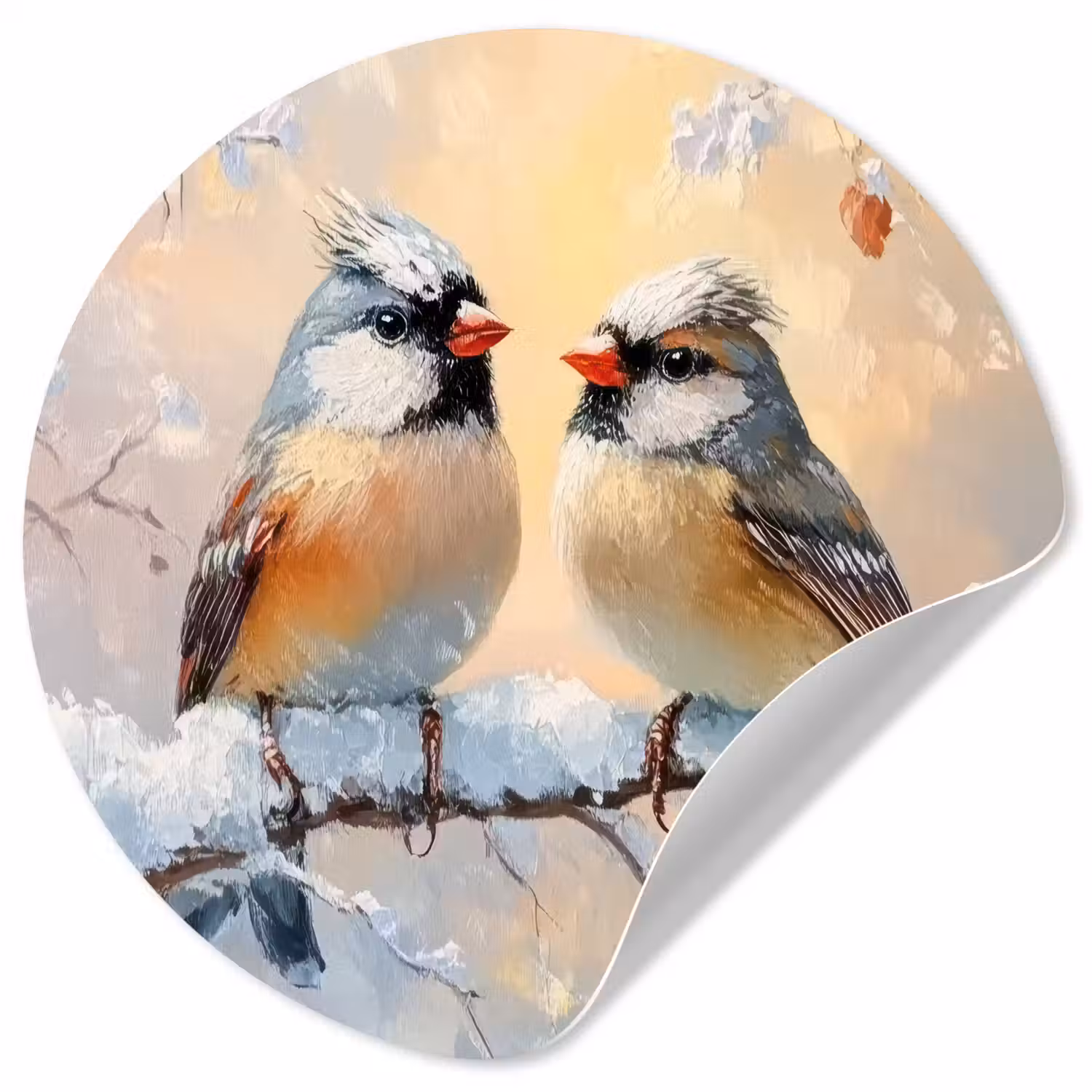 Vogels - Tak - Winter - Sneeuw Wandcirkel behangsticker klein -3d