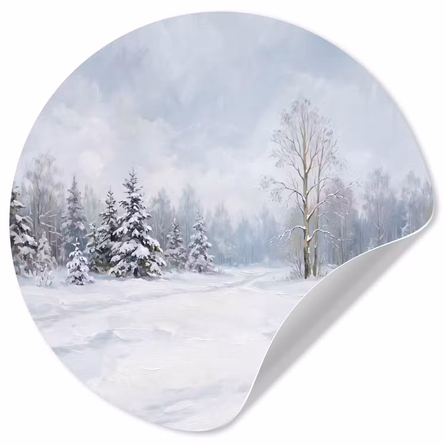 Bospad - Dennen - Sneeuw - Winter - Rustgevend Wandcirkel behangsticker klein -3d