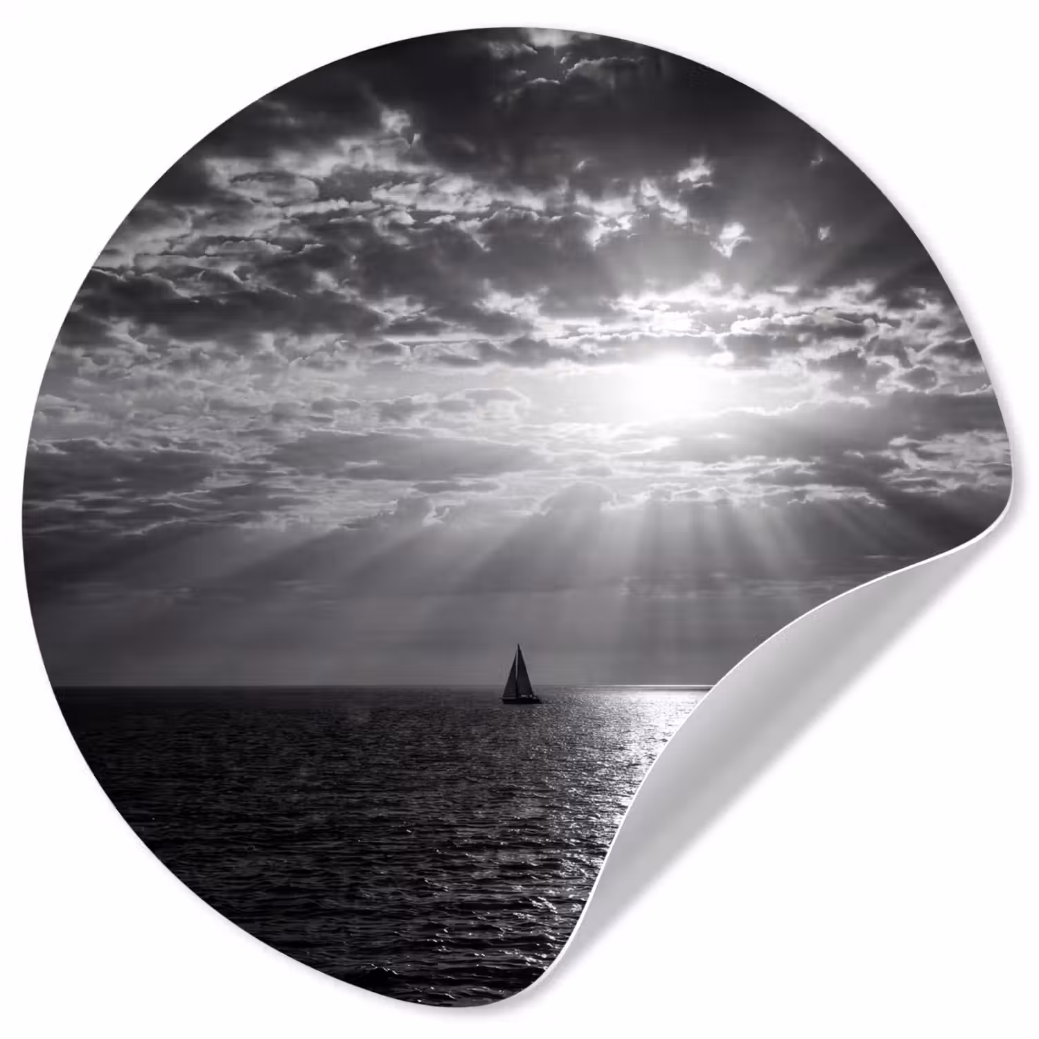 Water - Boot - Lucht - Natuur - Zwart-wit Wandcirkel behangsticker klein -3d