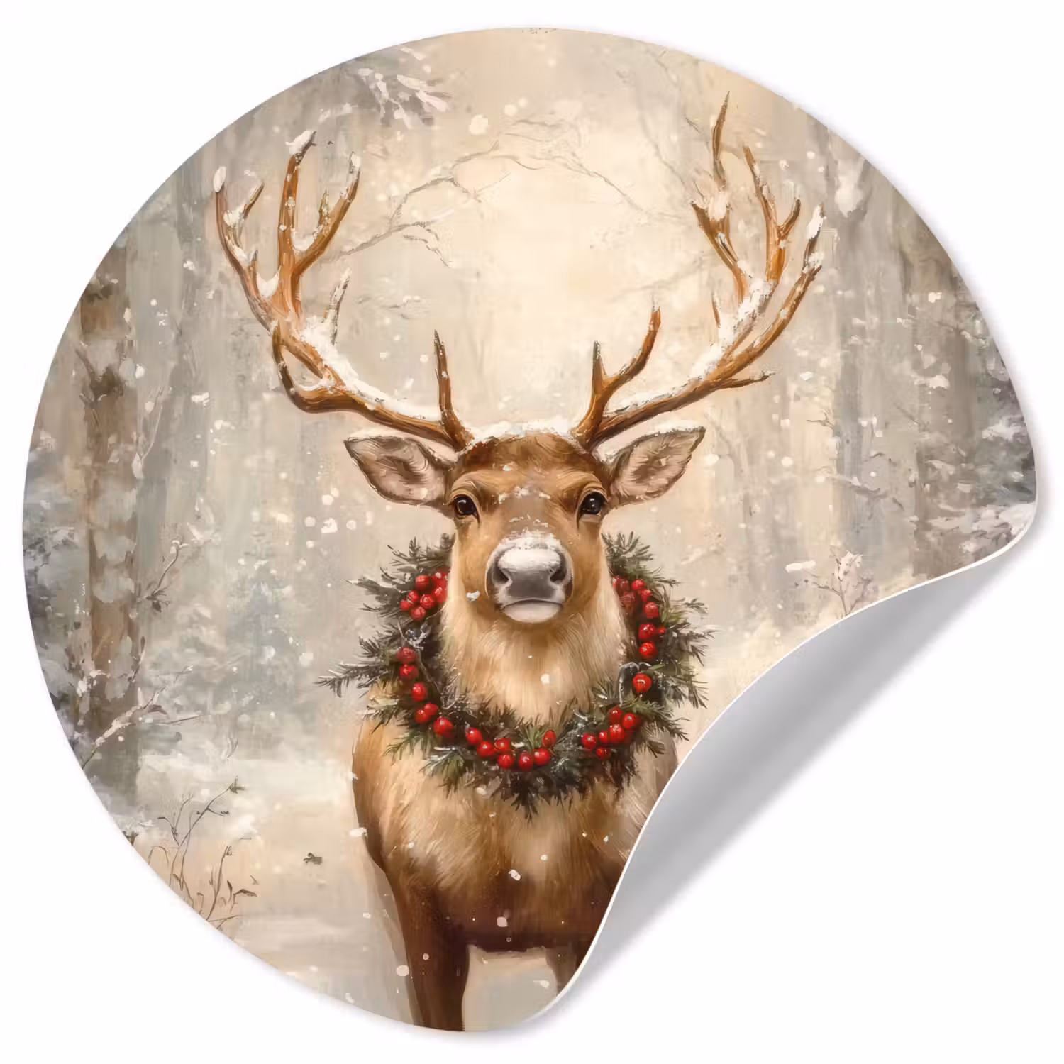 Kerst - Rendier - Winter - Krans Wandcirkel behangsticker klein -3d