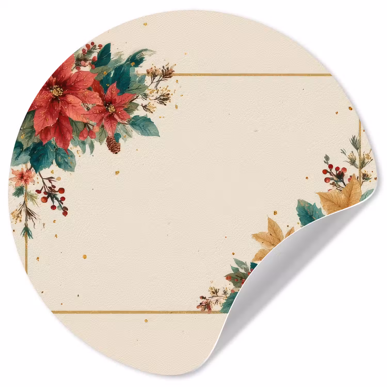 Kerst - Poinsettia - Omlijsting - Kleurrijk Wandcirkel behangsticker klein -3d