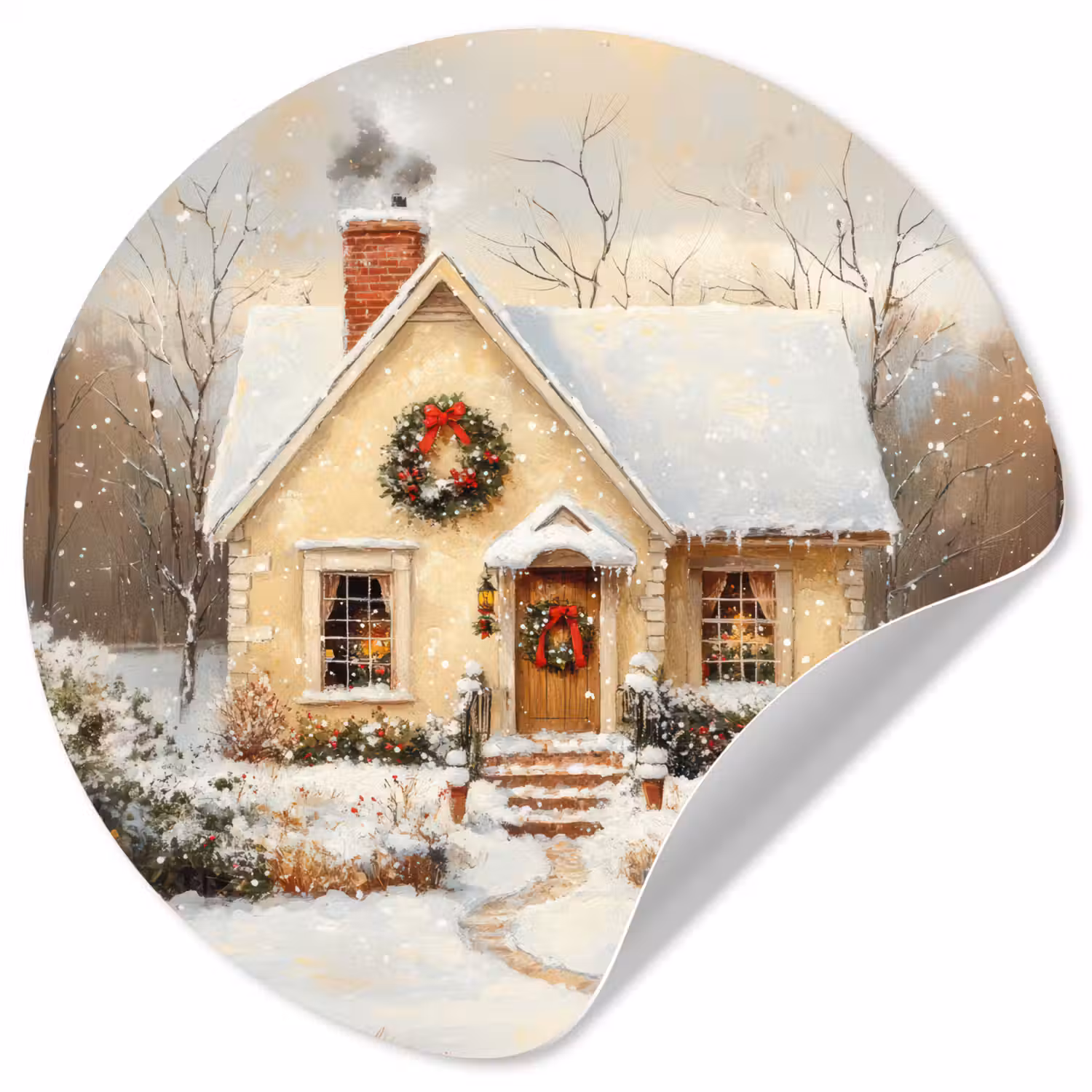 Kerst - Huis - Winter - Sneeuw Wandcirkel behangsticker klein -3d
