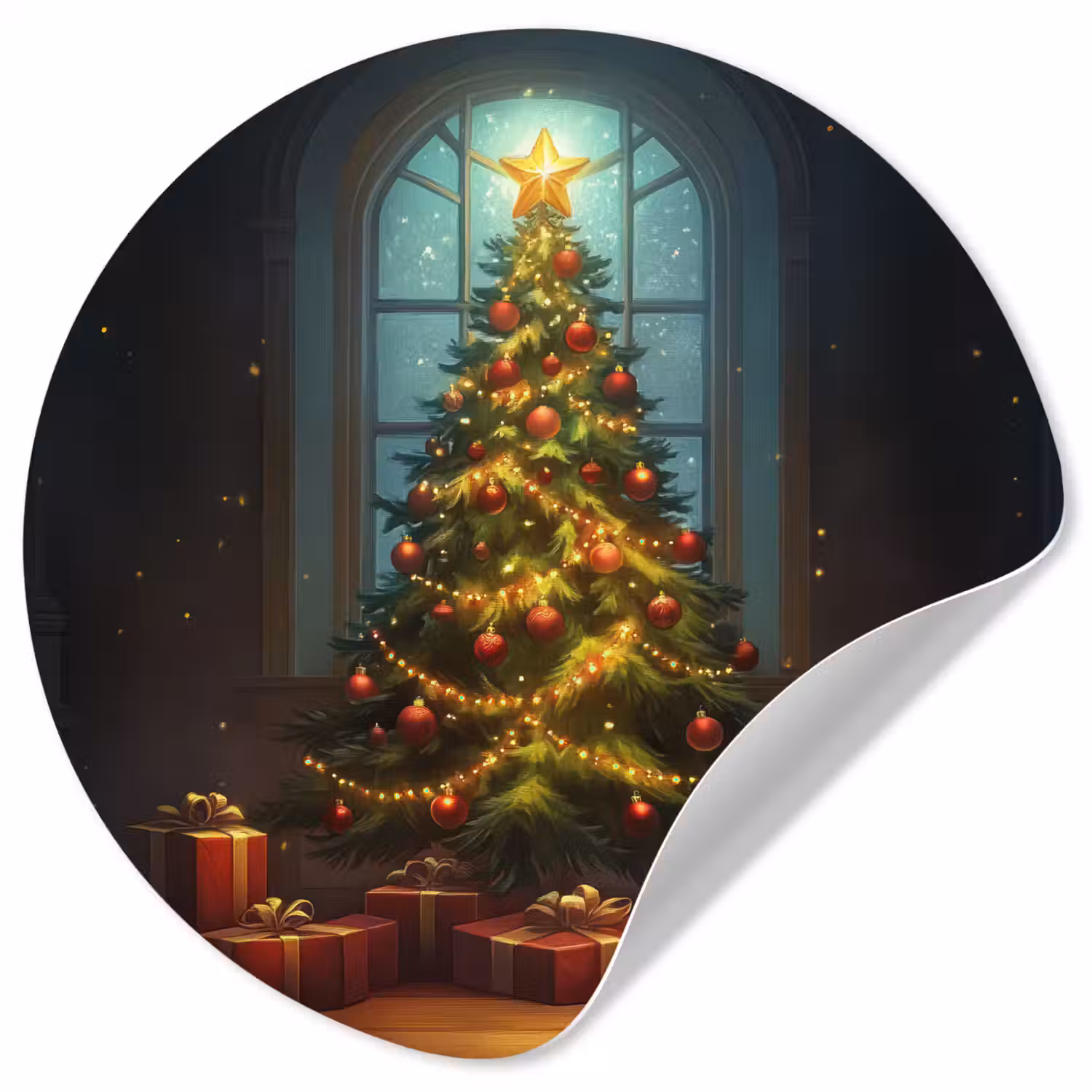 Kerstboom - Cadeau - Kerst - Winter Wandcirkel behangsticker klein -3d