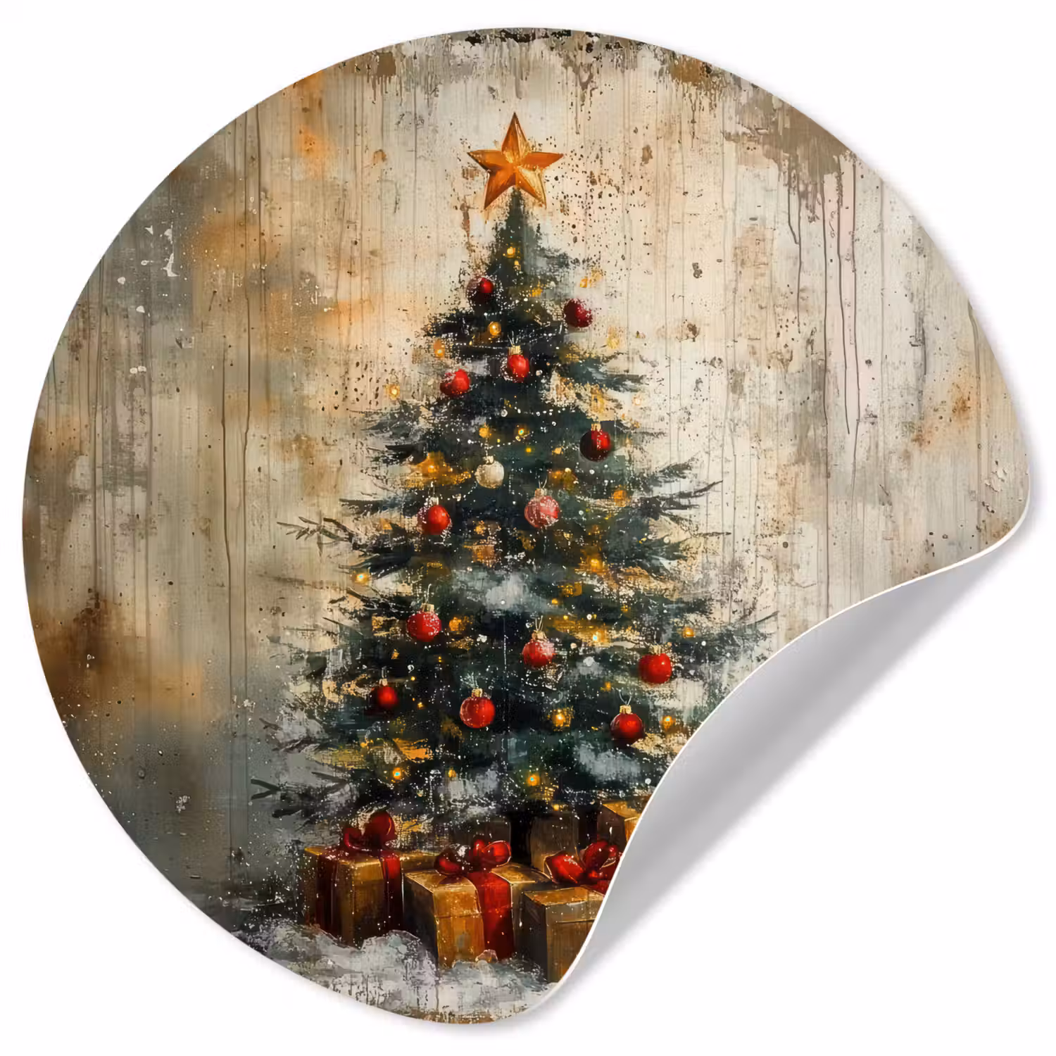 Kerstboom - Vintage - Kerst - Cadeau Wandcirkel behangsticker klein -3d