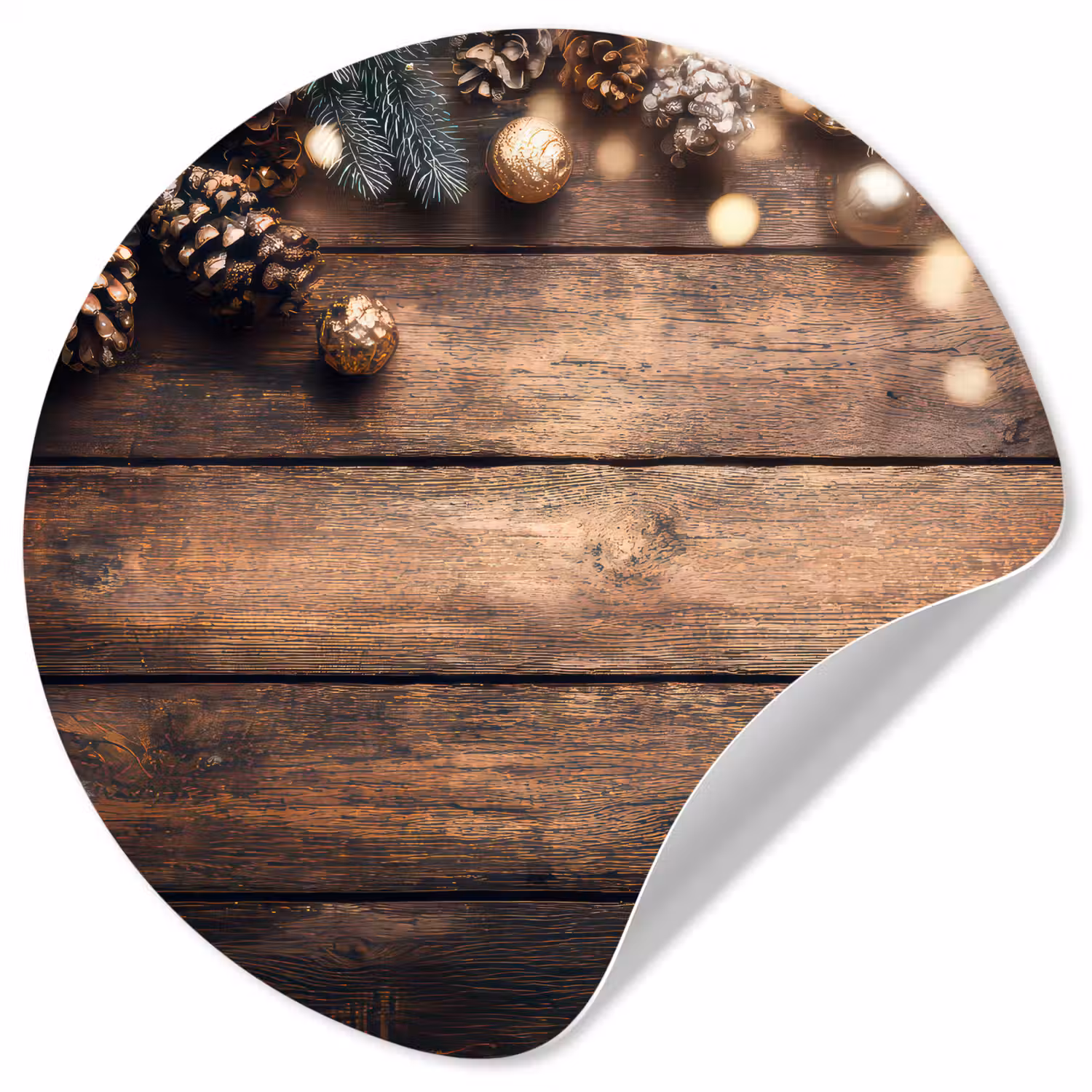 Kerstdecoratie - Houten - Dennenappel - Bruin Wandcirkel behangsticker klein -3d