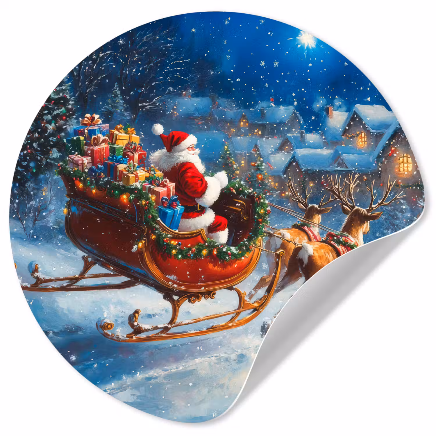 Kerstman - Rendier - Kerst - Sneeuw Wandcirkel behangsticker klein -3d