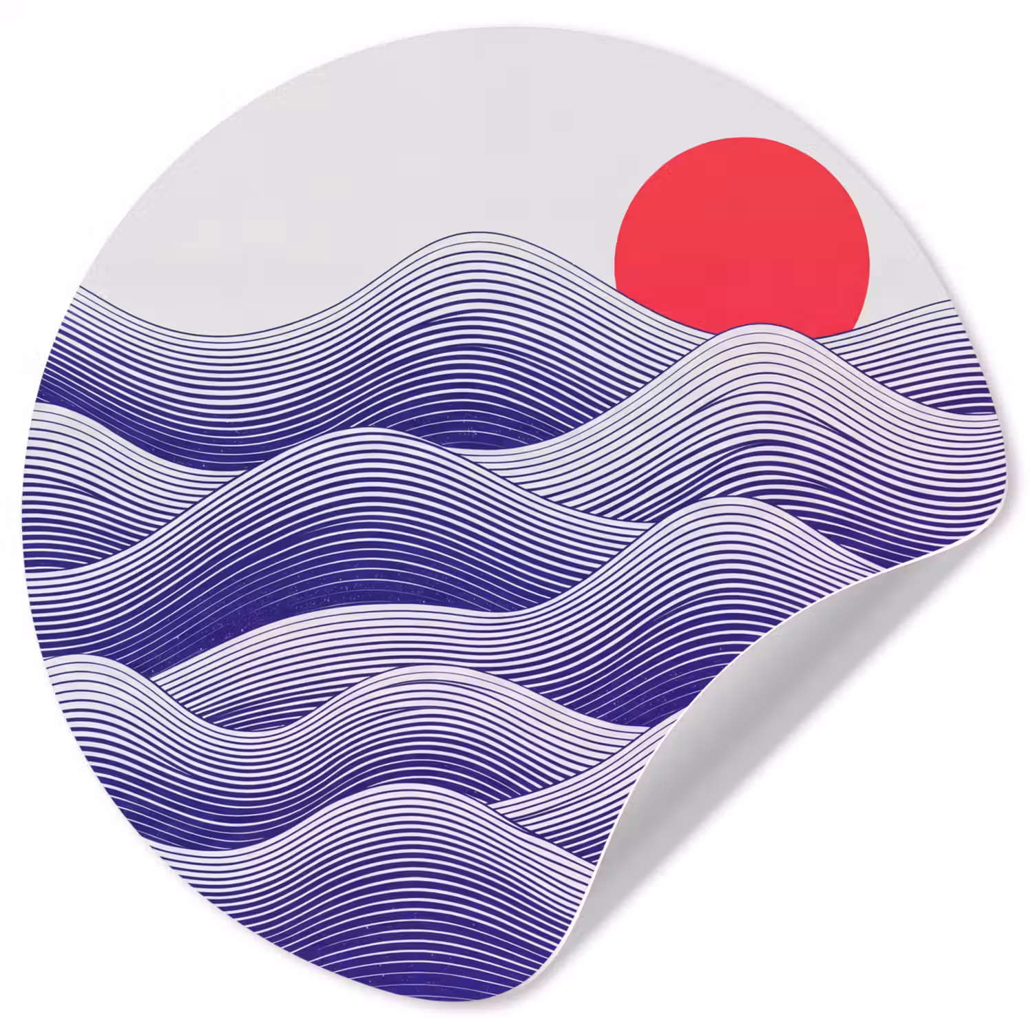 Golven - Zon - Natuur - Abstract - Rood Wandcirkel behangsticker klein -3d