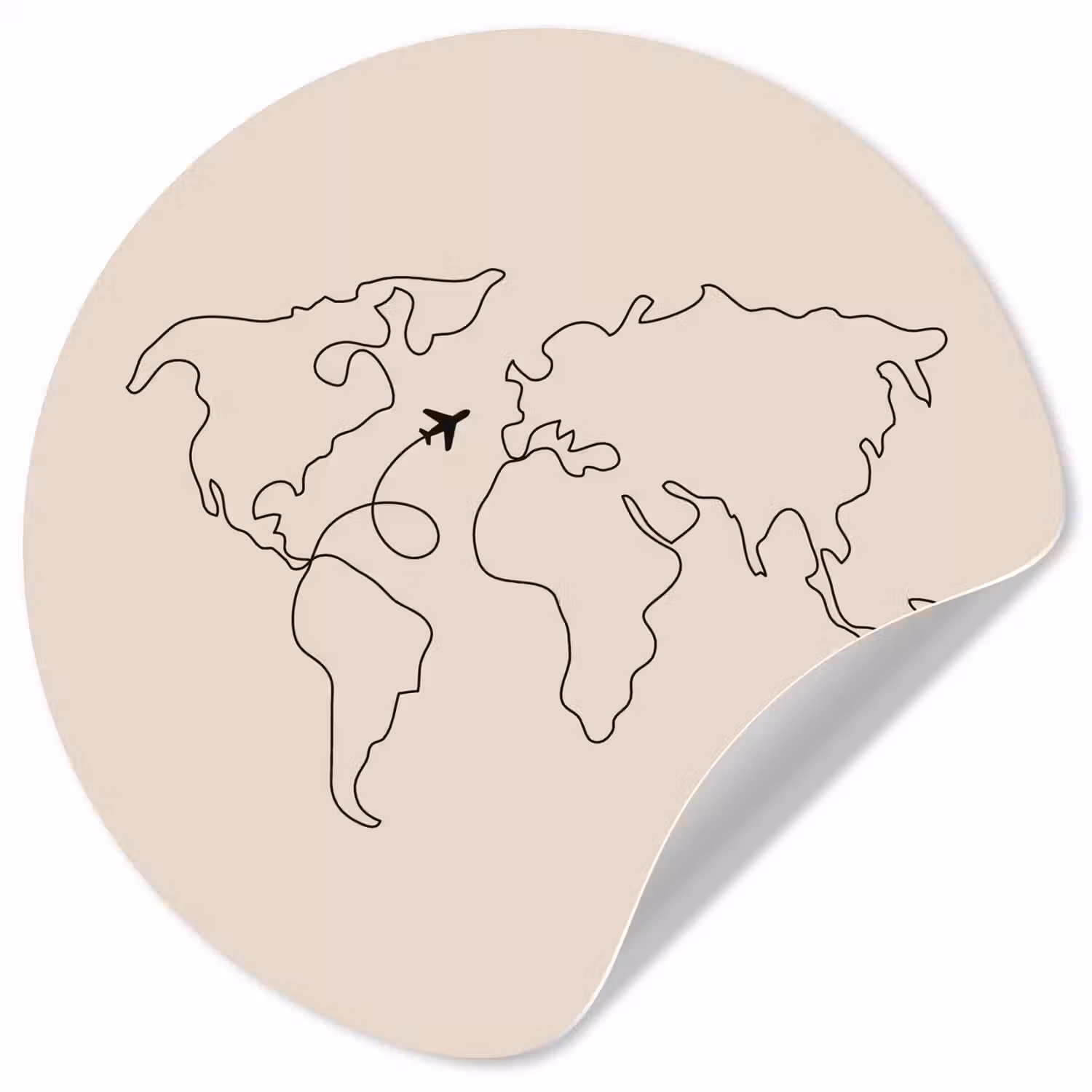 Wereldkaart - Simpel - Vliegtuig Wandcirkel behangsticker klein -3d
