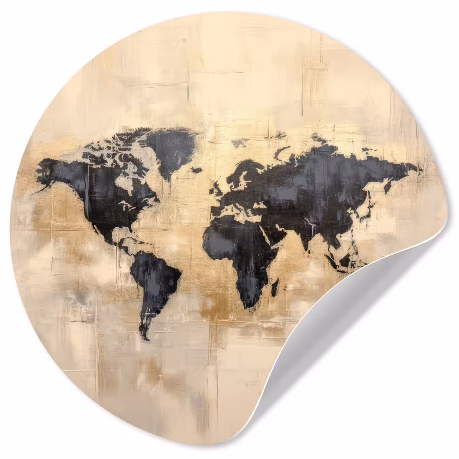 Wereldkaart - Goud - Zwart - Abstract Wandcirkel behangsticker klein -3d