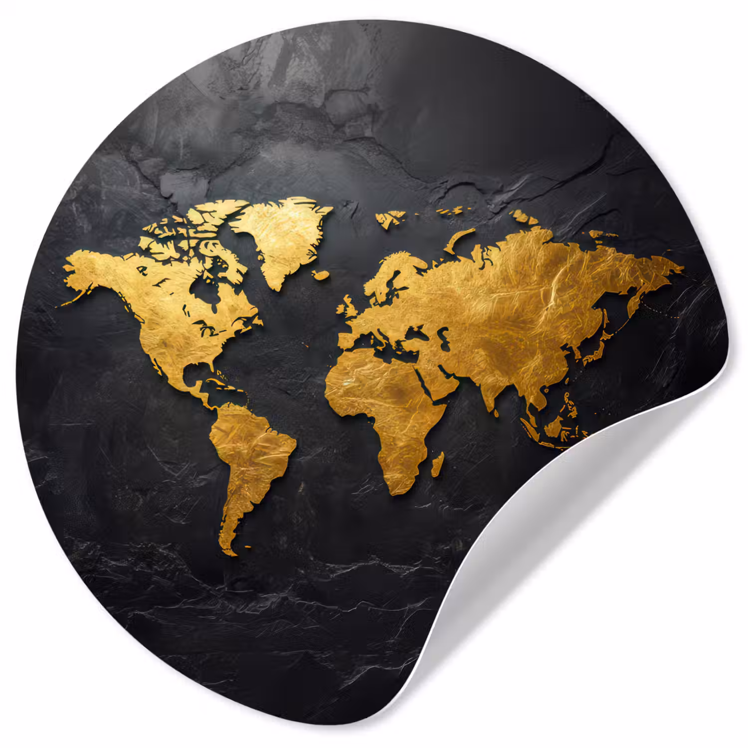 Wereldkaart - Goud - Steen Wandcirkel behangsticker klein -3d