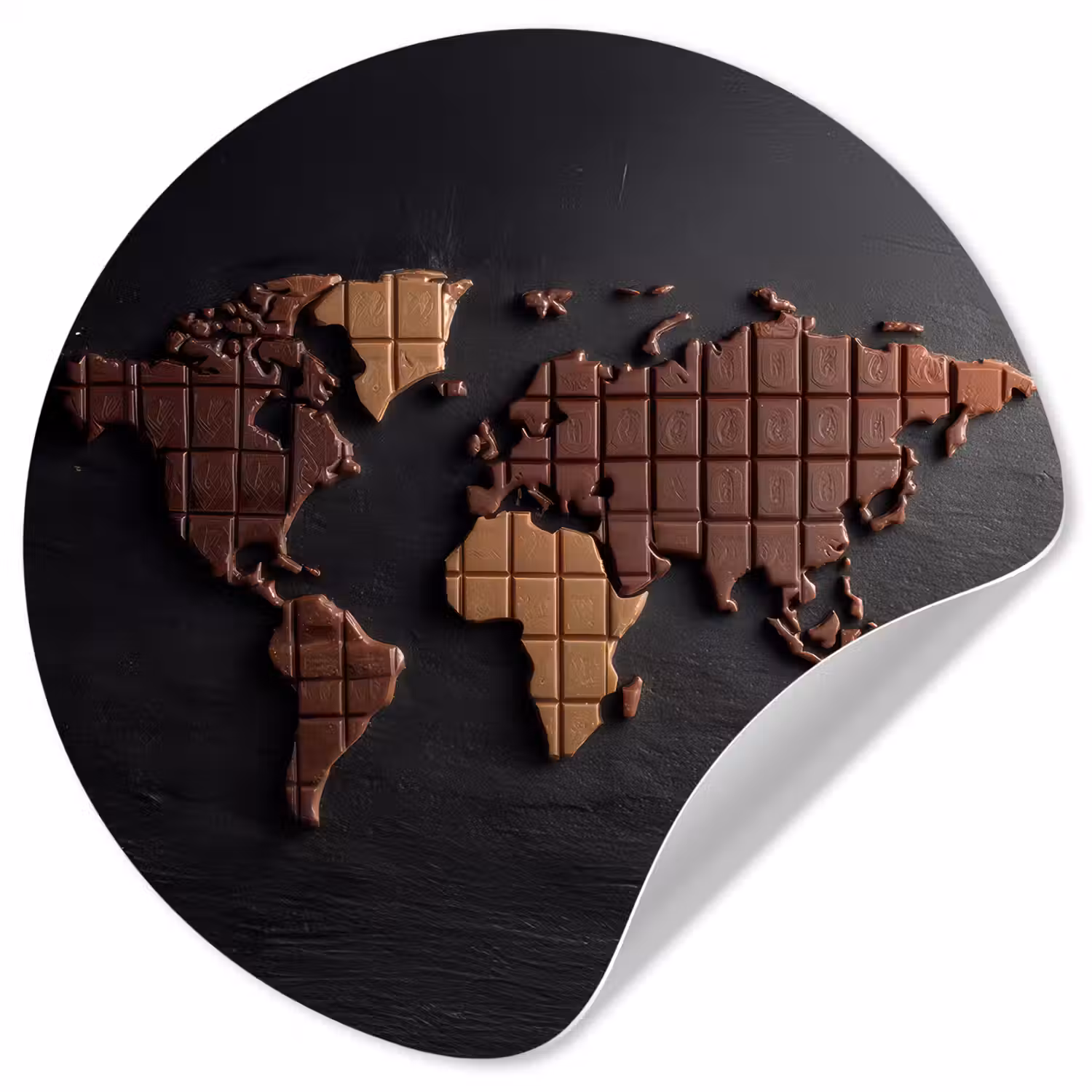 Wereldkaart - chocola - Smakelijke uitstraling Wandcirkel behangsticker klein -3d