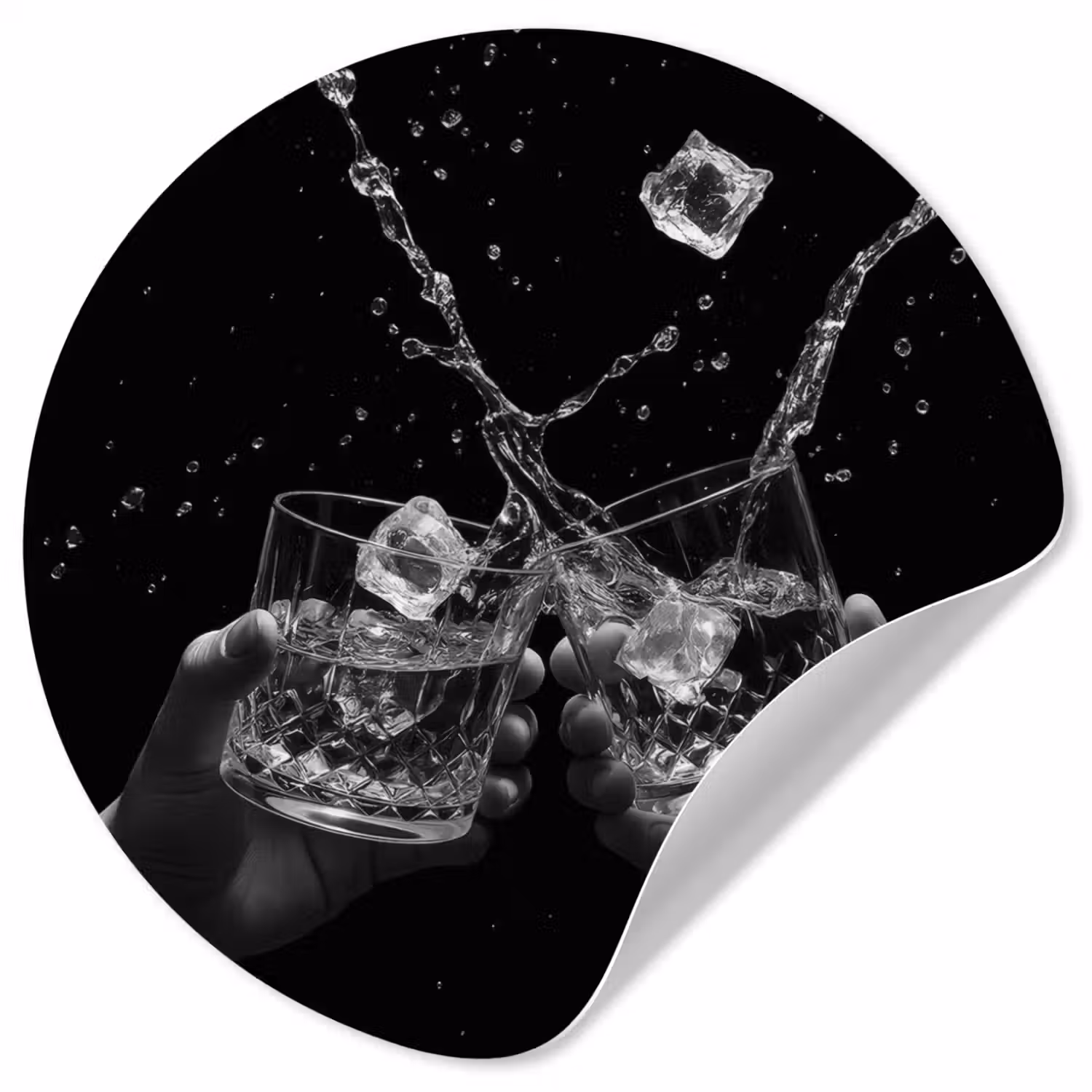 Whickyglazen - Ijs - Spetters - Zwart Wandcirkel behangsticker klein -3d