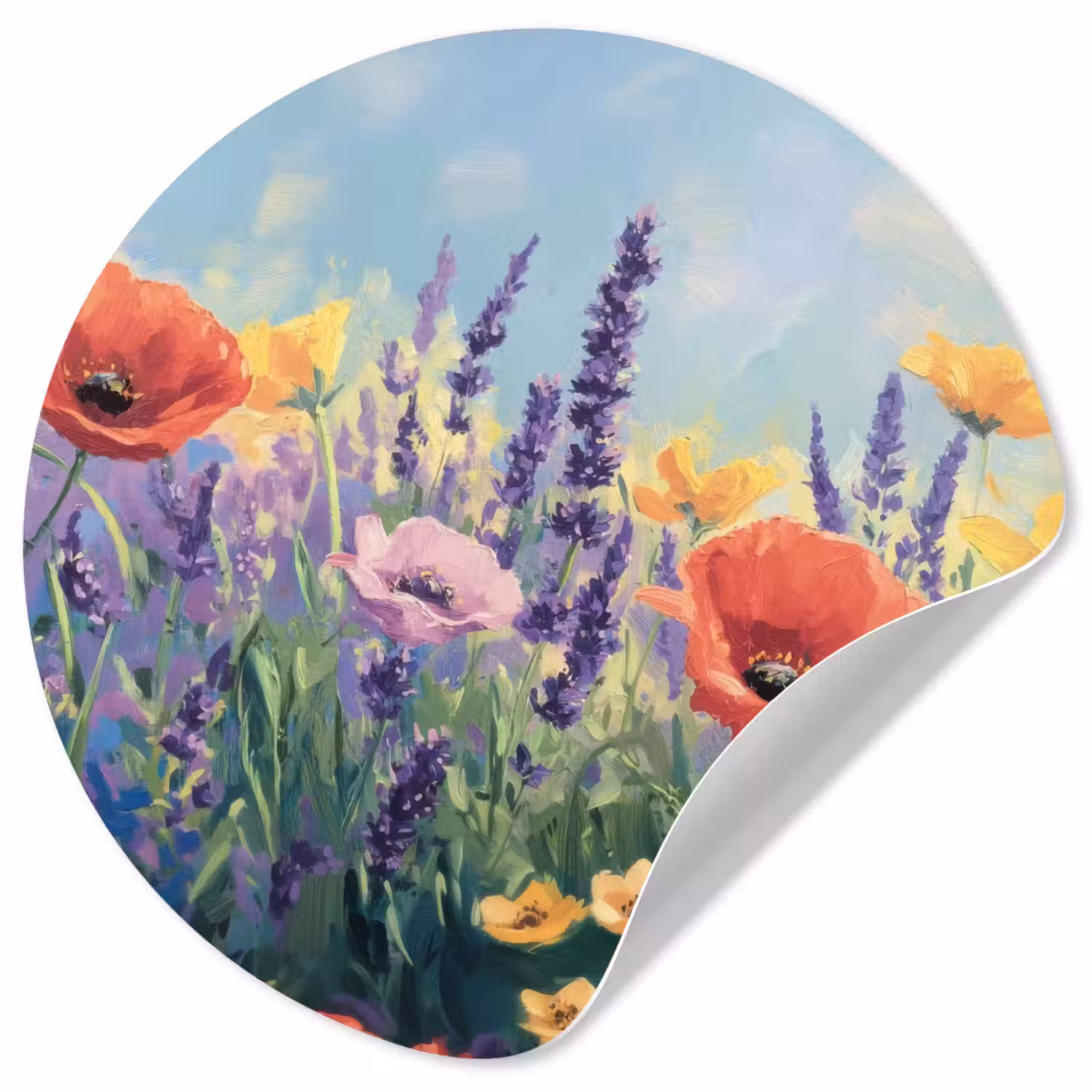 Weide - Bloemen - Kleurrijk Wandcirkel behangsticker klein -3d