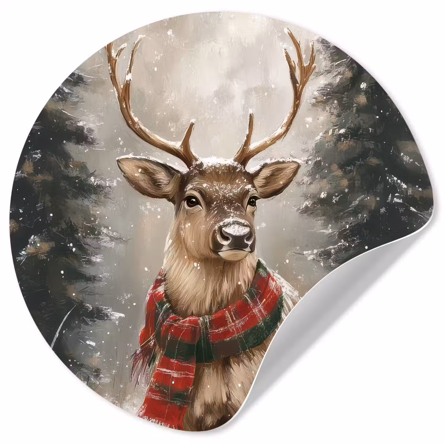 Winter - Bos - Rendier - Donker Wandcirkel behangsticker klein -3d