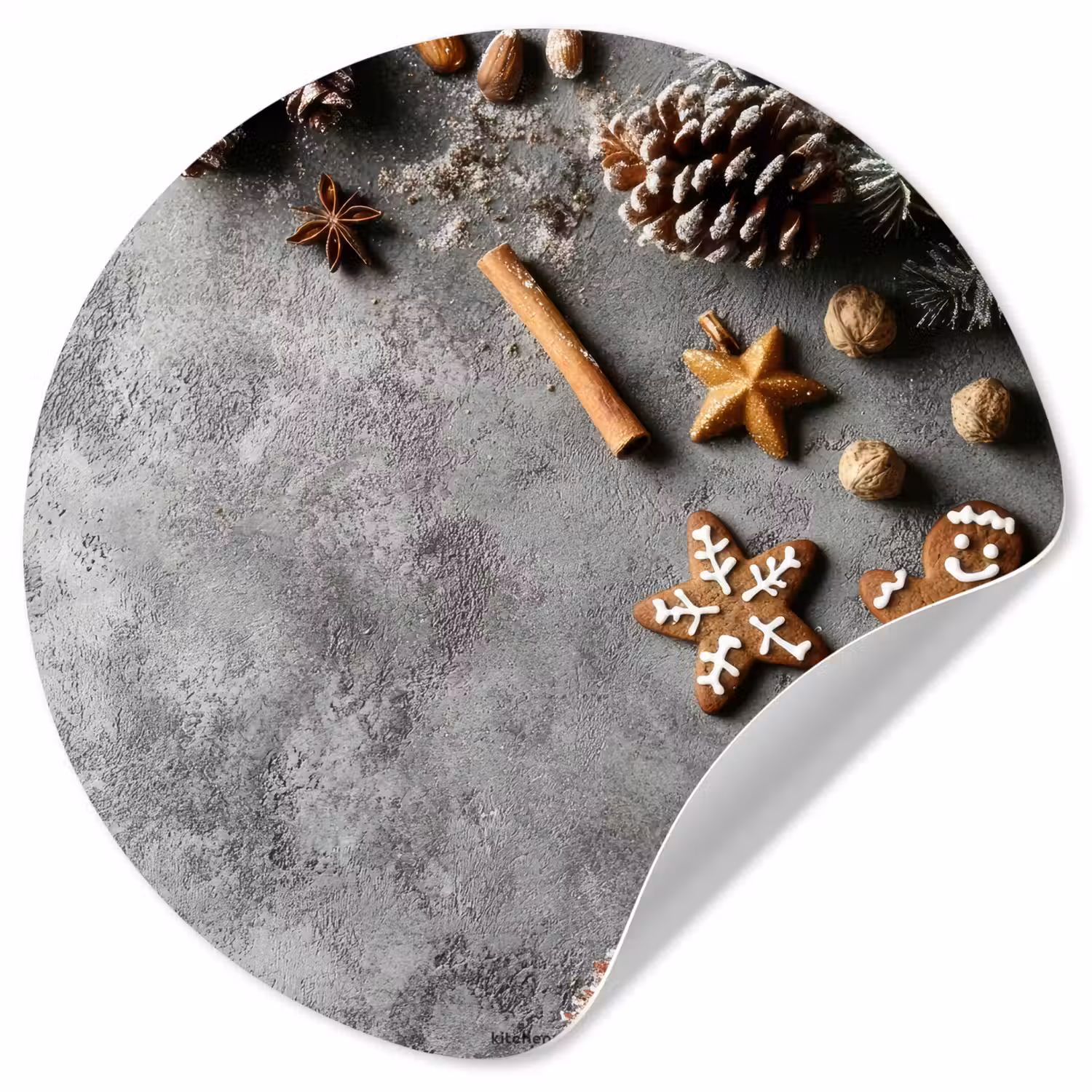 Winter - Kerst - Beton - Dennenappels Wandcirkel behangsticker klein -3d