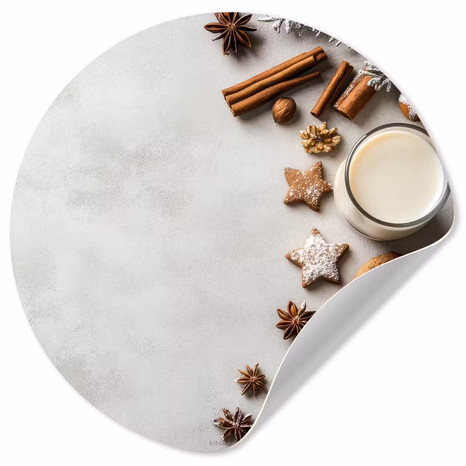 Winter - Kerst - Specerijen - Wit Wandcirkel behangsticker klein -3d