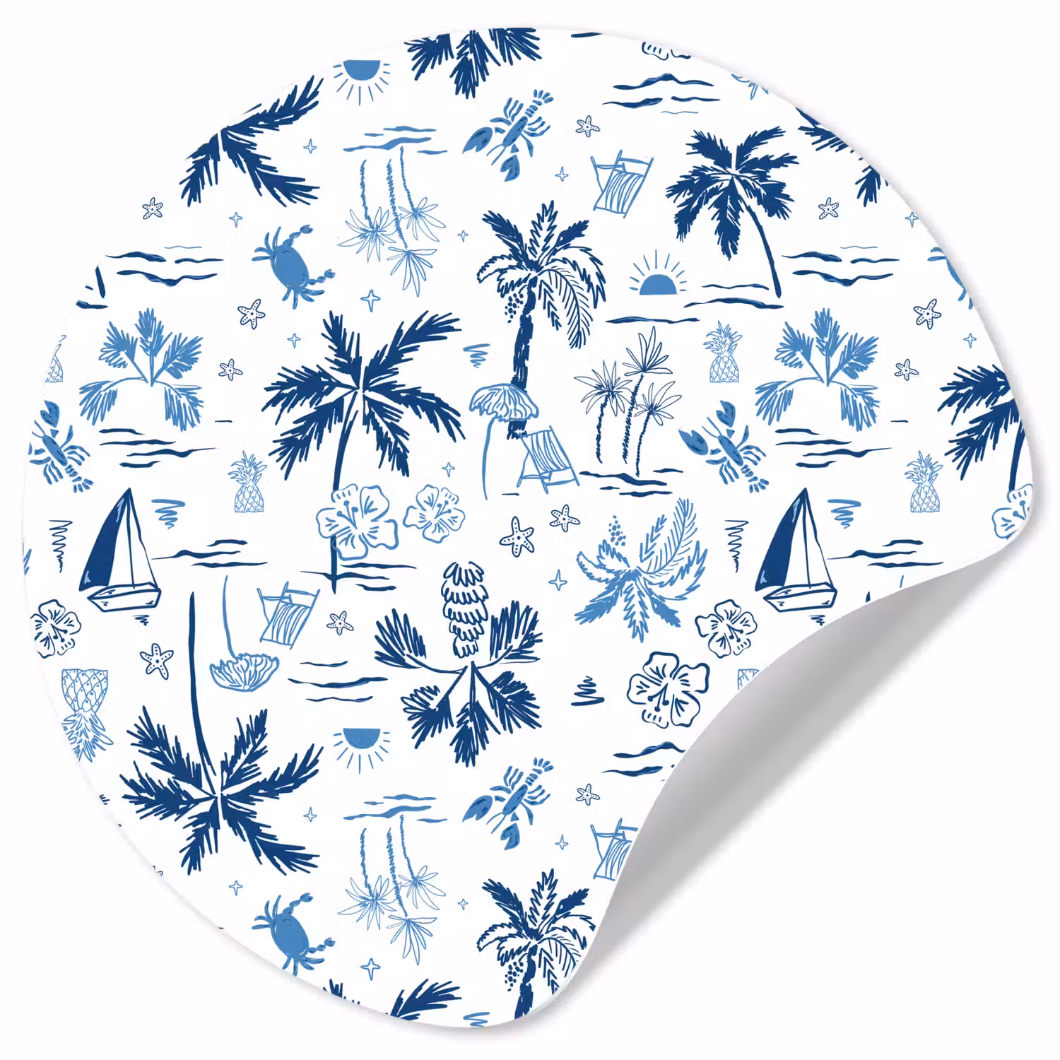 Zee - Strand - Blauw - Wit Wandcirkel behangsticker klein 186 -3d