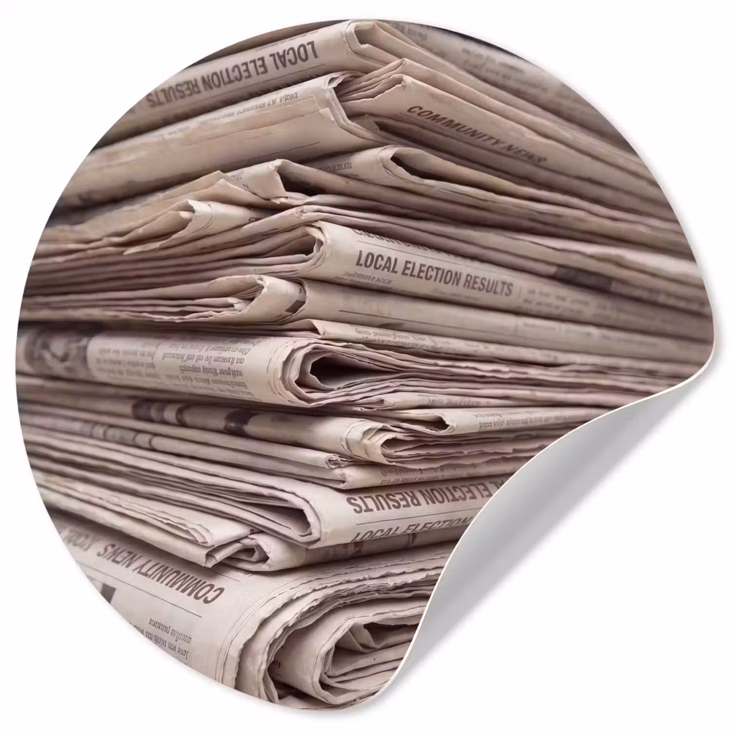 Kranten - Stapel - Nieuws - Vintage - Beige Wandcirkel behangsticker klein -3d