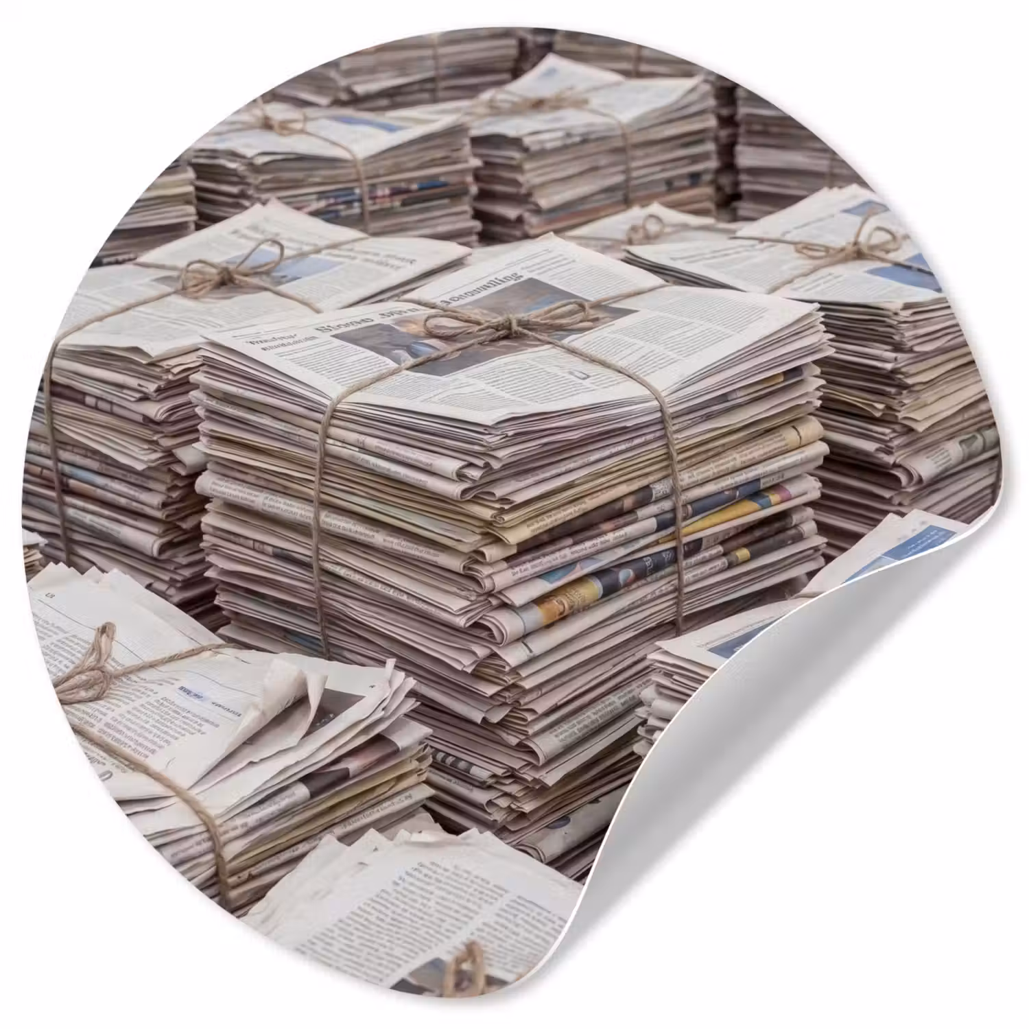 Kranten - Stapels - Touw - Informatie - Vintage Wandcirkel behangsticker klein -3d