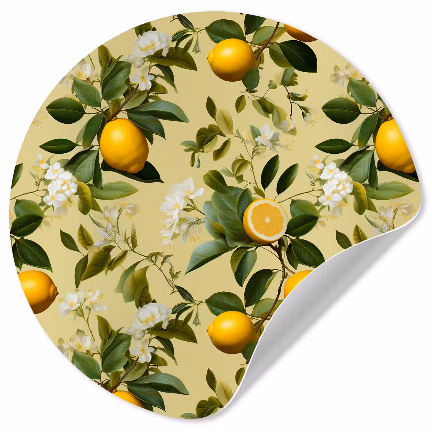 Citroen - Groen - Bloesem Wandcirkel behangsticker klein 186 -3d