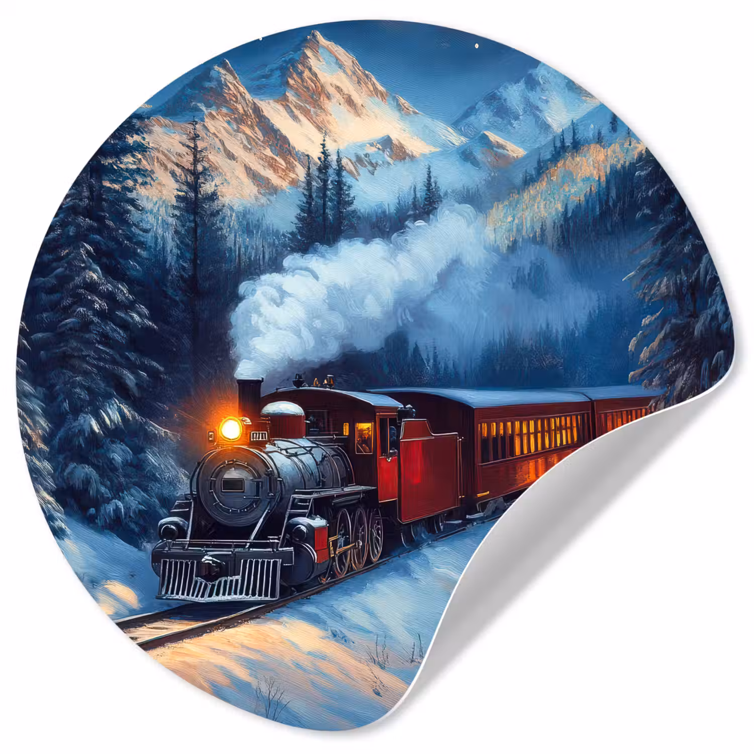 Trein - Kerst - Sneeuw - Kersttrein Wandcirkel behangsticker klein -3d