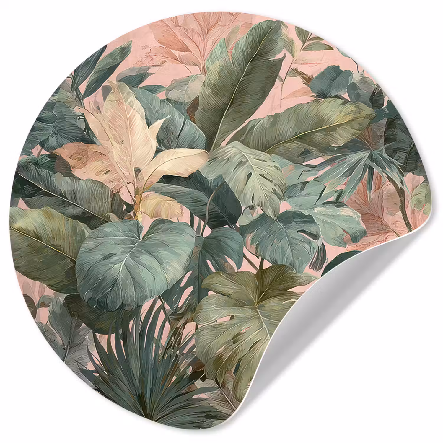 Compositie van bladeren - Groen - Roze Wandcirkel behangsticker klein -3d
