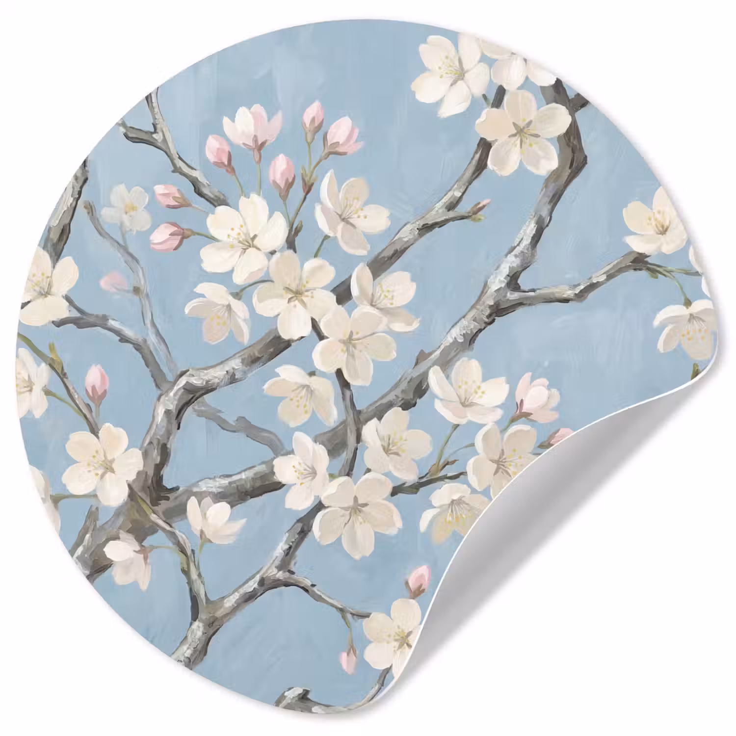 Takken - Kersenbloesem - Blauw Wandcirkel behangsticker klein -3d
