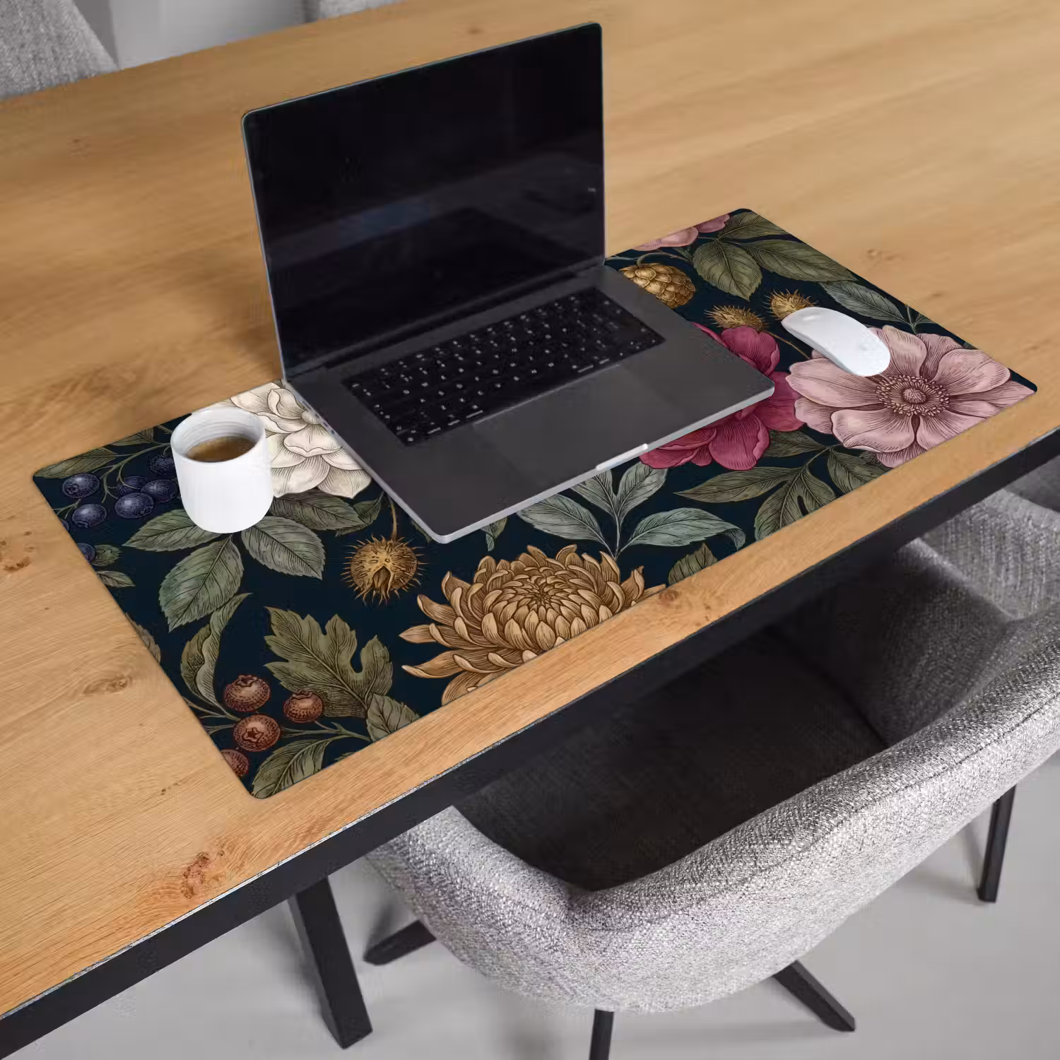 Bloemen - Botanisch - Illustratie - Donker - Vintage Muismat XXL klein -sfeer1