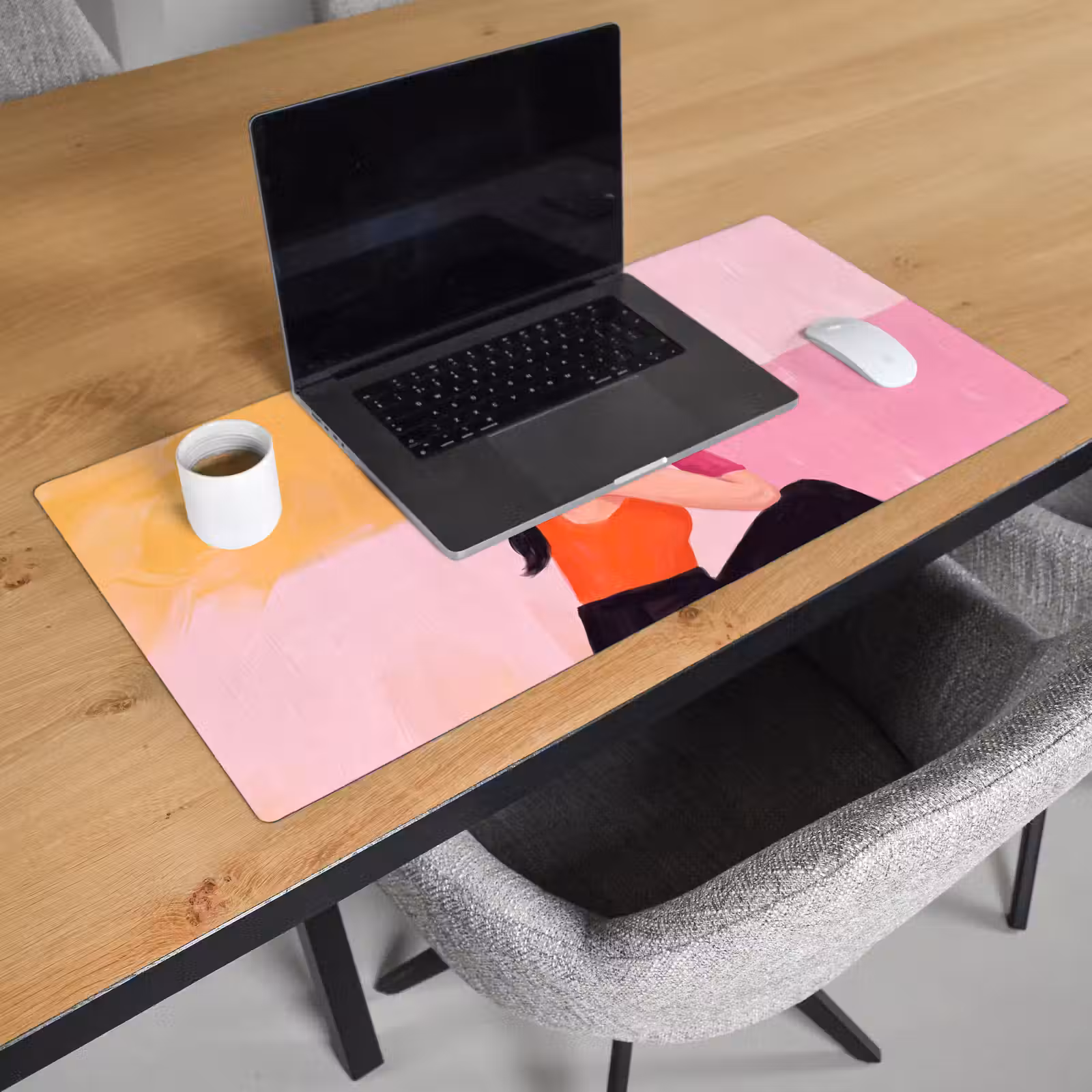 Schreibtischunterlage - Damen – Hut – Mode – Modern – Orange - Vrouw - Hoed - Mode - Modern - Oranje Muismat XXL klein
