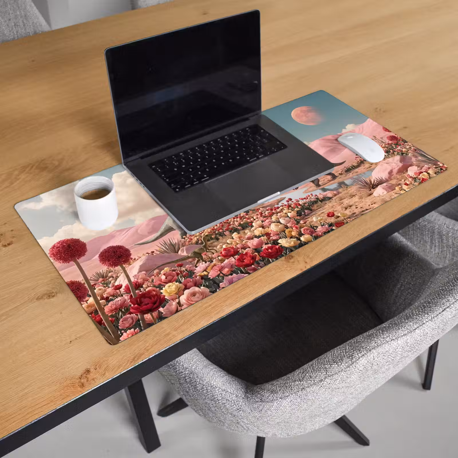 Schreibtischunterlage - Dinosaurier – Rosa – Landschaft - Dinosaurus - Roze - Landschap Muismat XXL klein