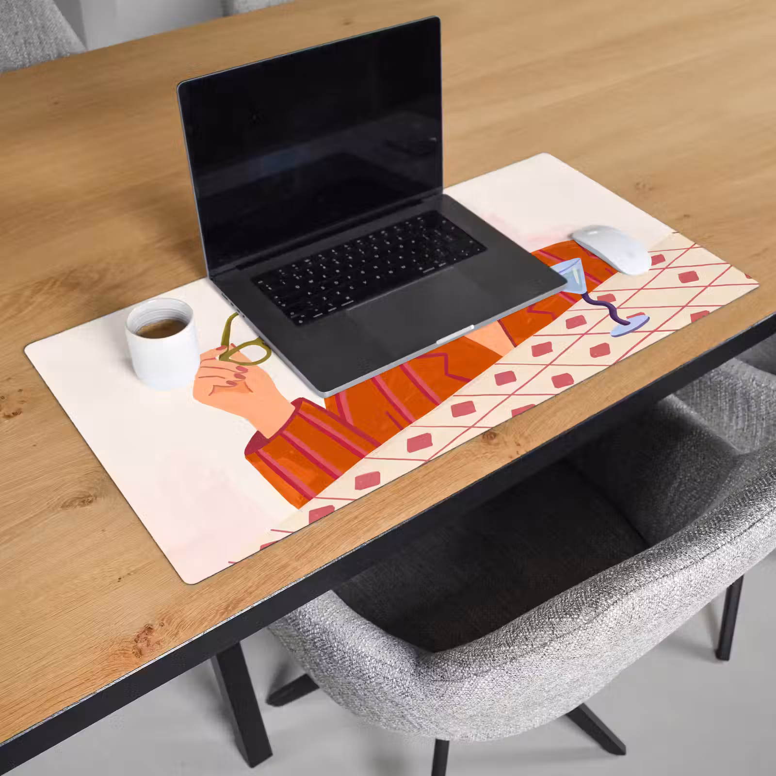 Schreibtischunterlage - Frau – Brille – Cocktail – Illustration – Modern - Vrouw - Bril - Cocktail - Illustratie - Modern Muismat XXL klein