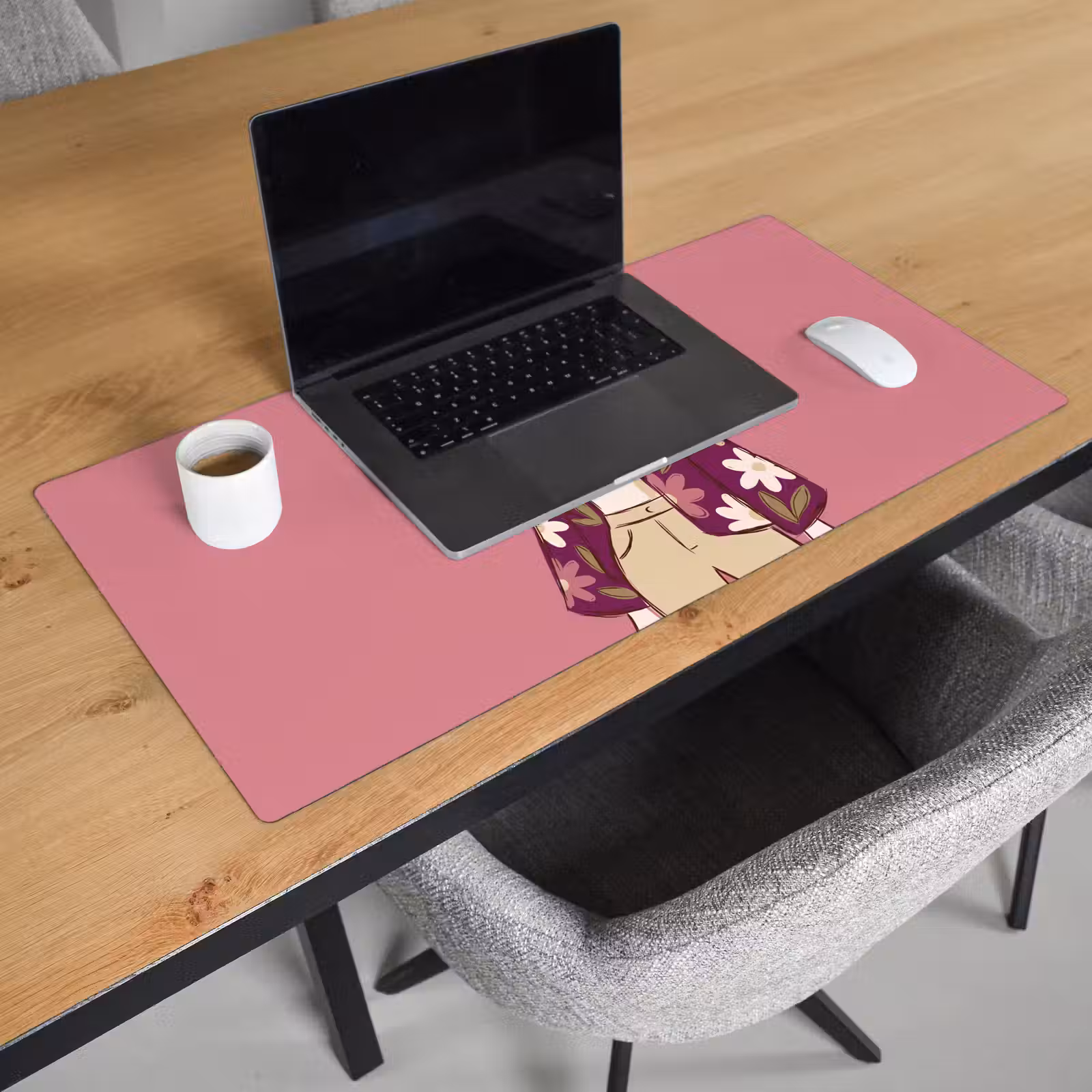 Schreibtischunterlage - Frau – Hut – Porträt – Illustration – Rosa - Vrouw - Hoed - Portret - Illustratie - Roze Muismat XXL klein